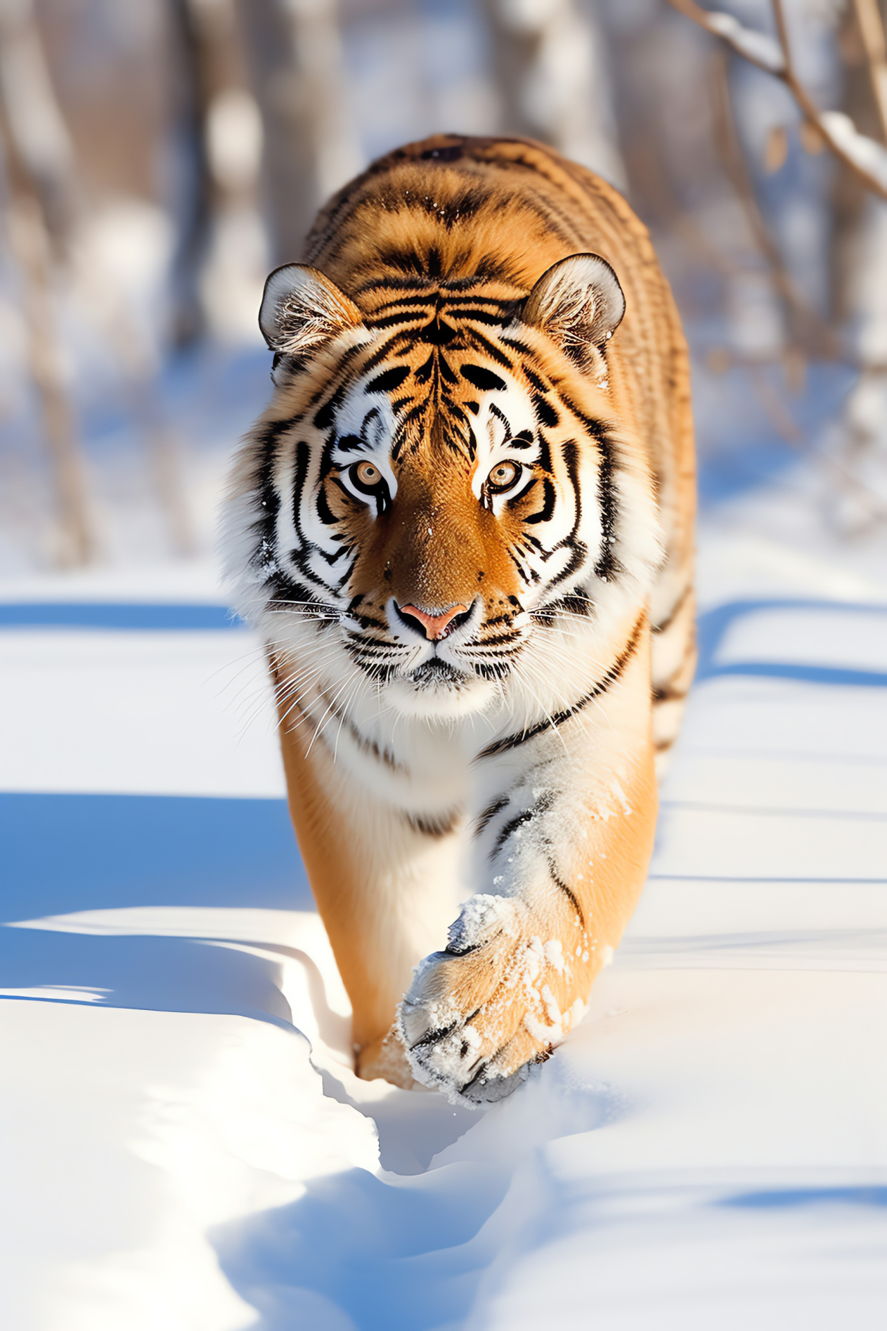 Wild Siberian tiger, Winter scene, Snowy Hokkaido habitat, Japanese nature, Broad landscape, HD Phone Wallpaper