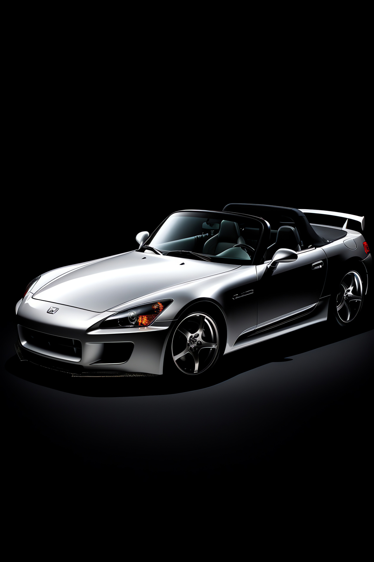 Upward Honda S2000 Type V shot, dual color background, black and silver interplay, HD Phone Image