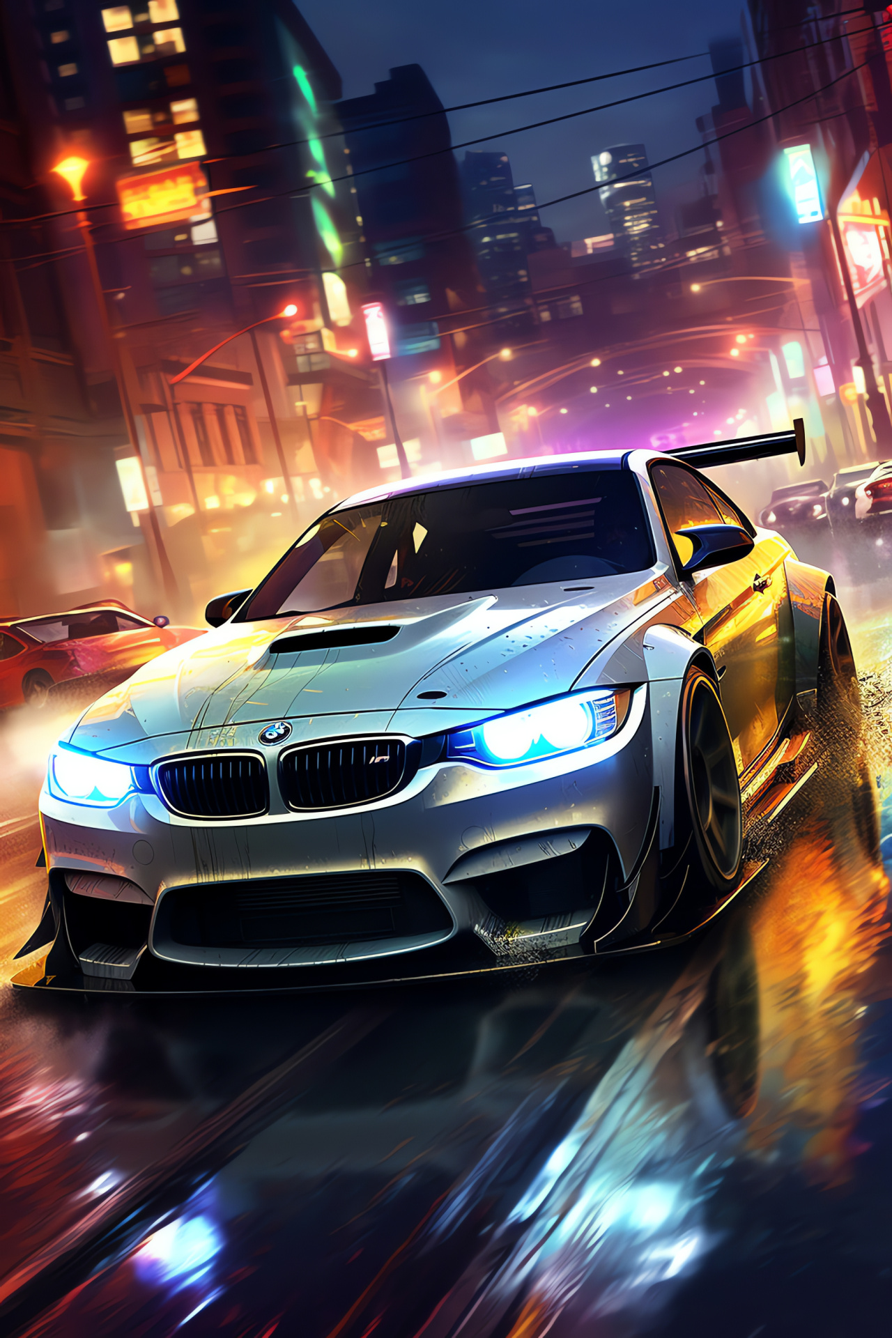 NFS Most Wanted game, BMW M3 GTR, Metropolitan circuits, Rainy environment, Urban illumination, HD Phone Wallpaper