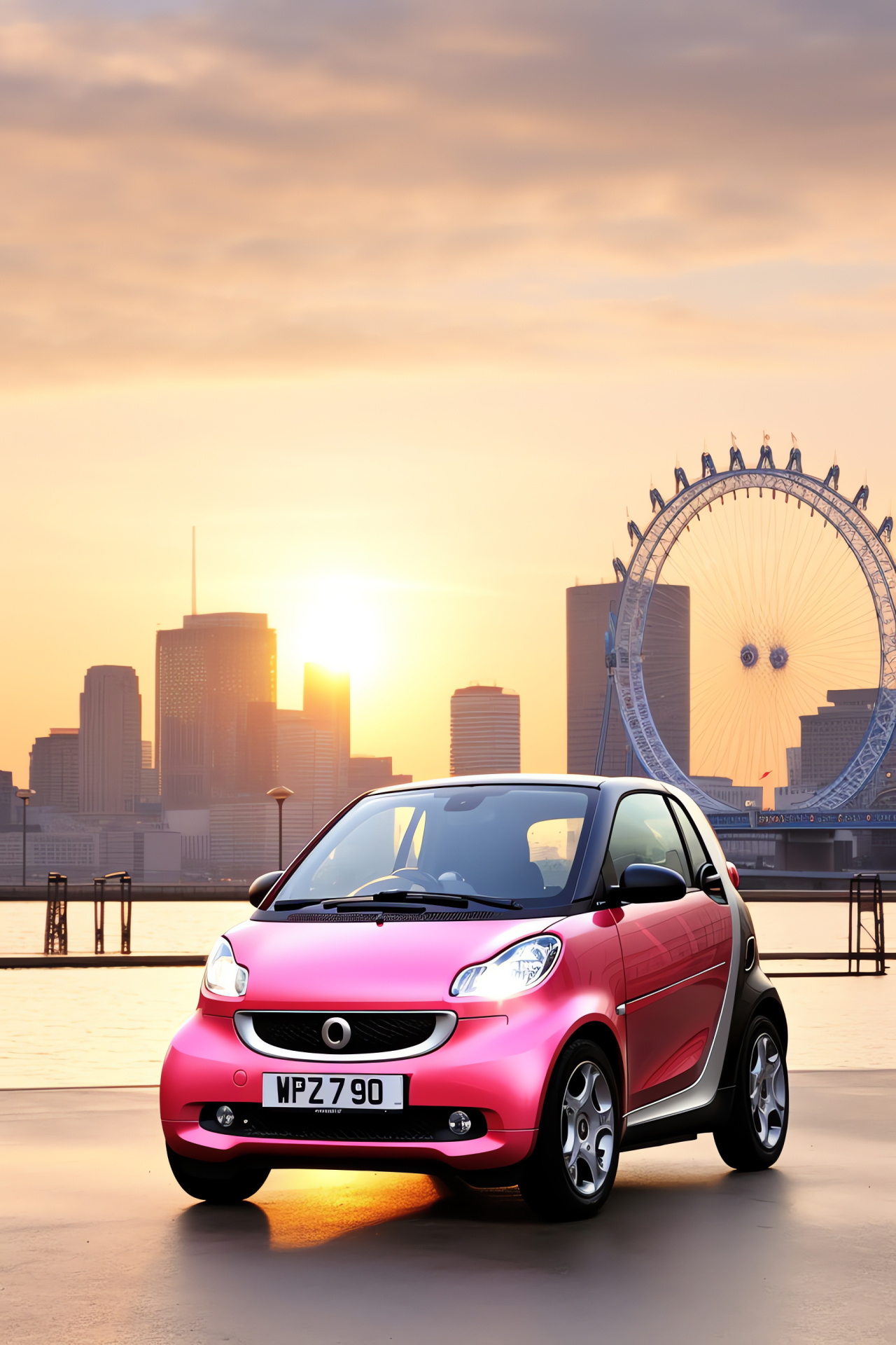 Smart Car in Berlin, contemporary electric vehicle, Brandenburg Gate vicinity, urban eco mobility, artistic urban scenes, HD Phone Image