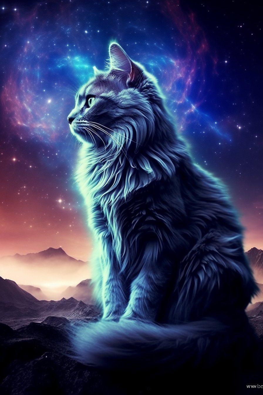 Interstellar Cat, Space-themed backdrop, Lunar landscape muse, Feline astronaut, Celestial imagery, HD Phone Image