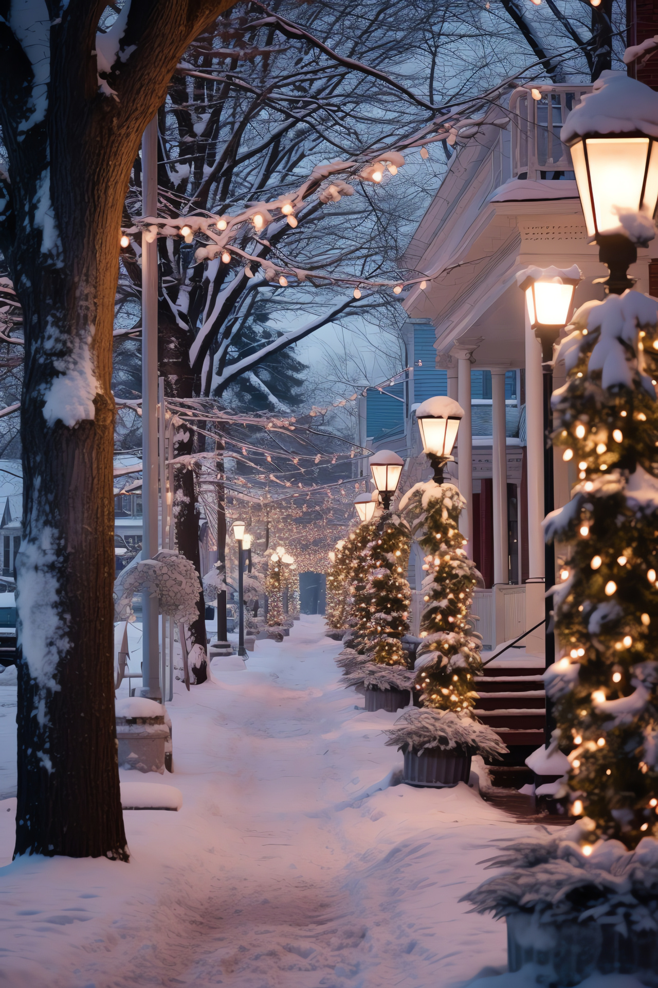 New England holiday charm, Historic town square Yuletide, Old-fashioned family gatherings, Snowy Christmas scene, HD Phone Image