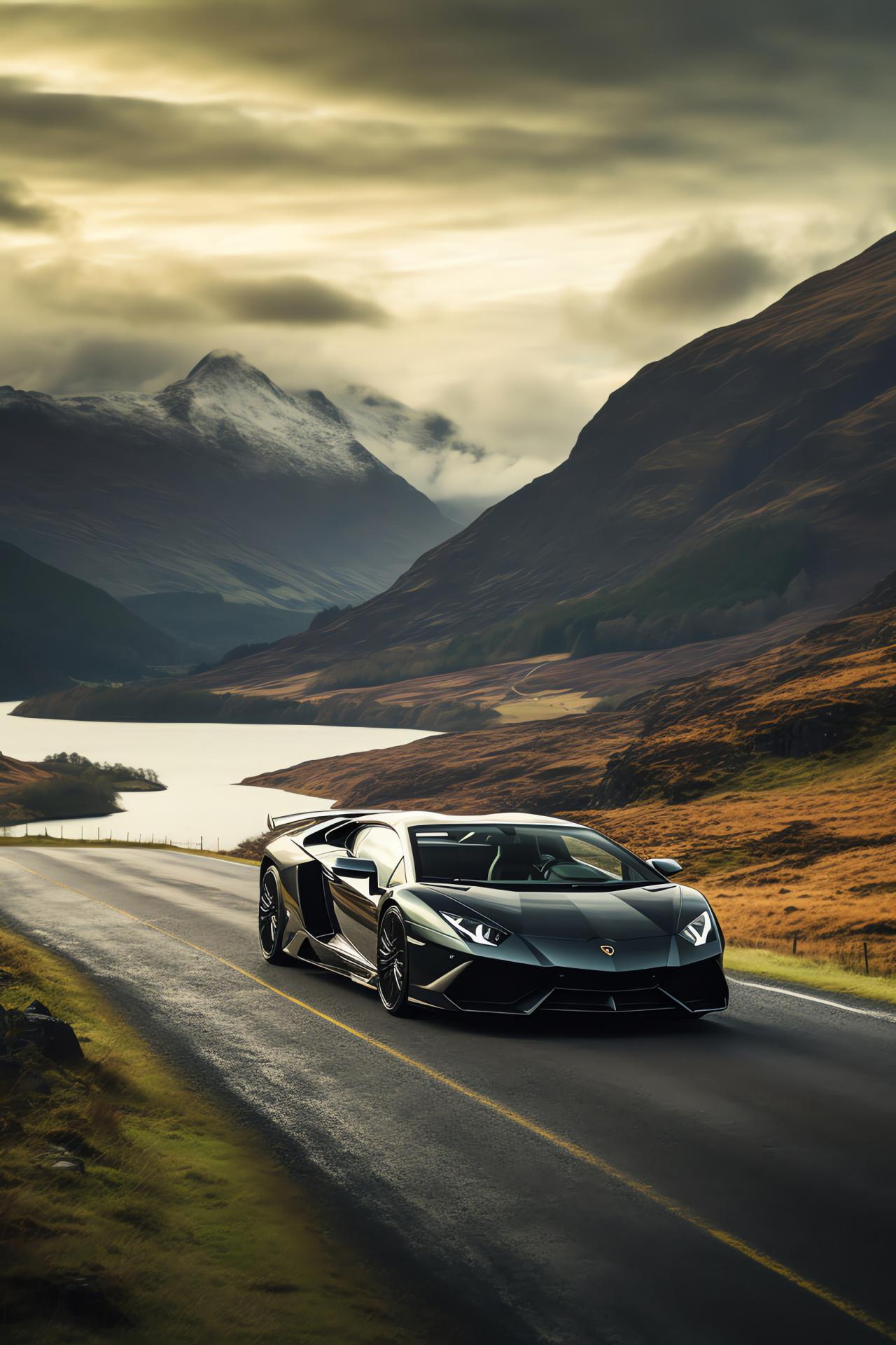 New Lamborghini, Aventador SVJ Roadster, Scottish Highlands, Supercar, Ancient architecture, HD Phone Image