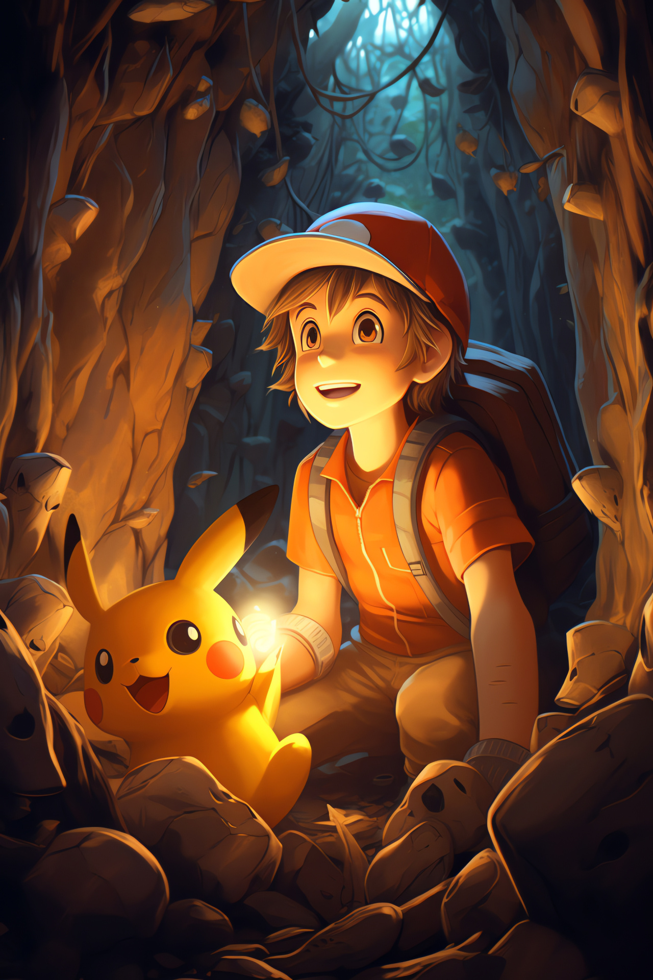 Alamos ruins exploration, Ash's adventure, gaming excitement, hidden chamber secrets, mystical artifacts, HD Phone Image