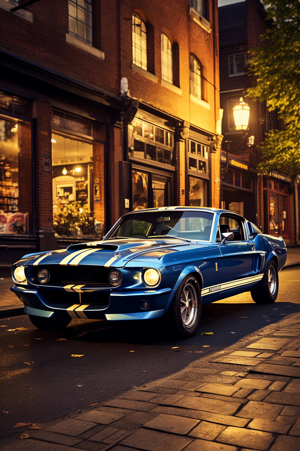 Vintage Shelby Mustang GT500, classic American muscle, fastback nostalgia, cityscape harmony, iconic stripes, HD Phone Wallpaper