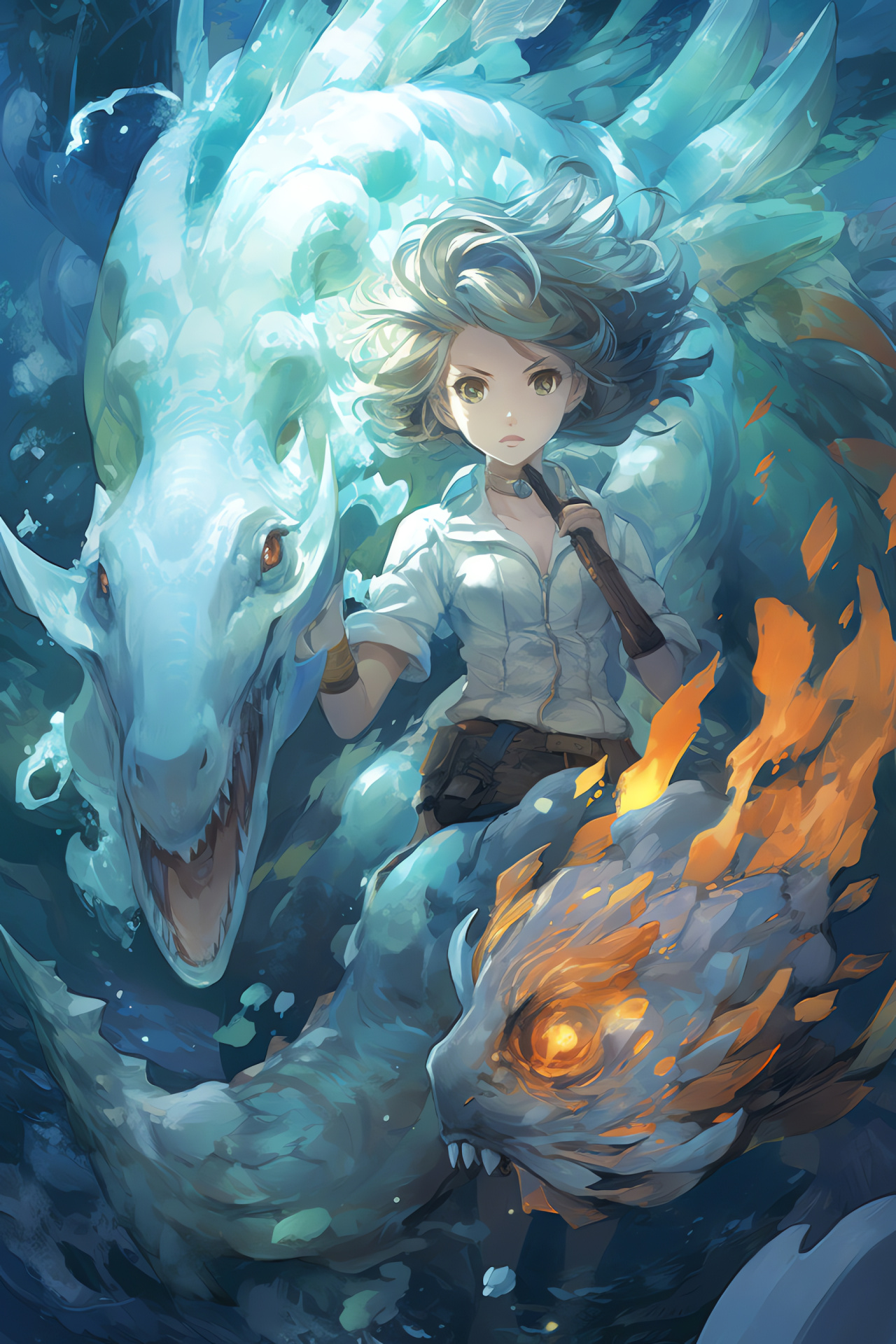 Pokemon White version, Misty with Gyarados, Marine monster's attack, Watery power display, Cerulean power surge, HD Phone Image
