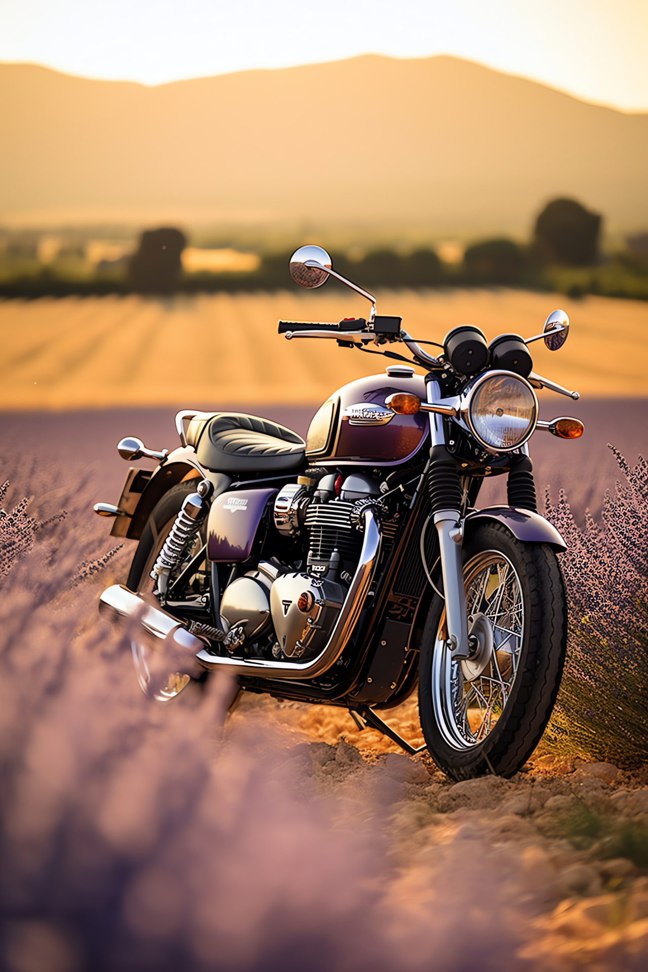 Triumph Speedmaster, French provincial backdrop, Dual tone motorcycle finish, Provencal golden sun, Cultural countryside, HD Phone Image