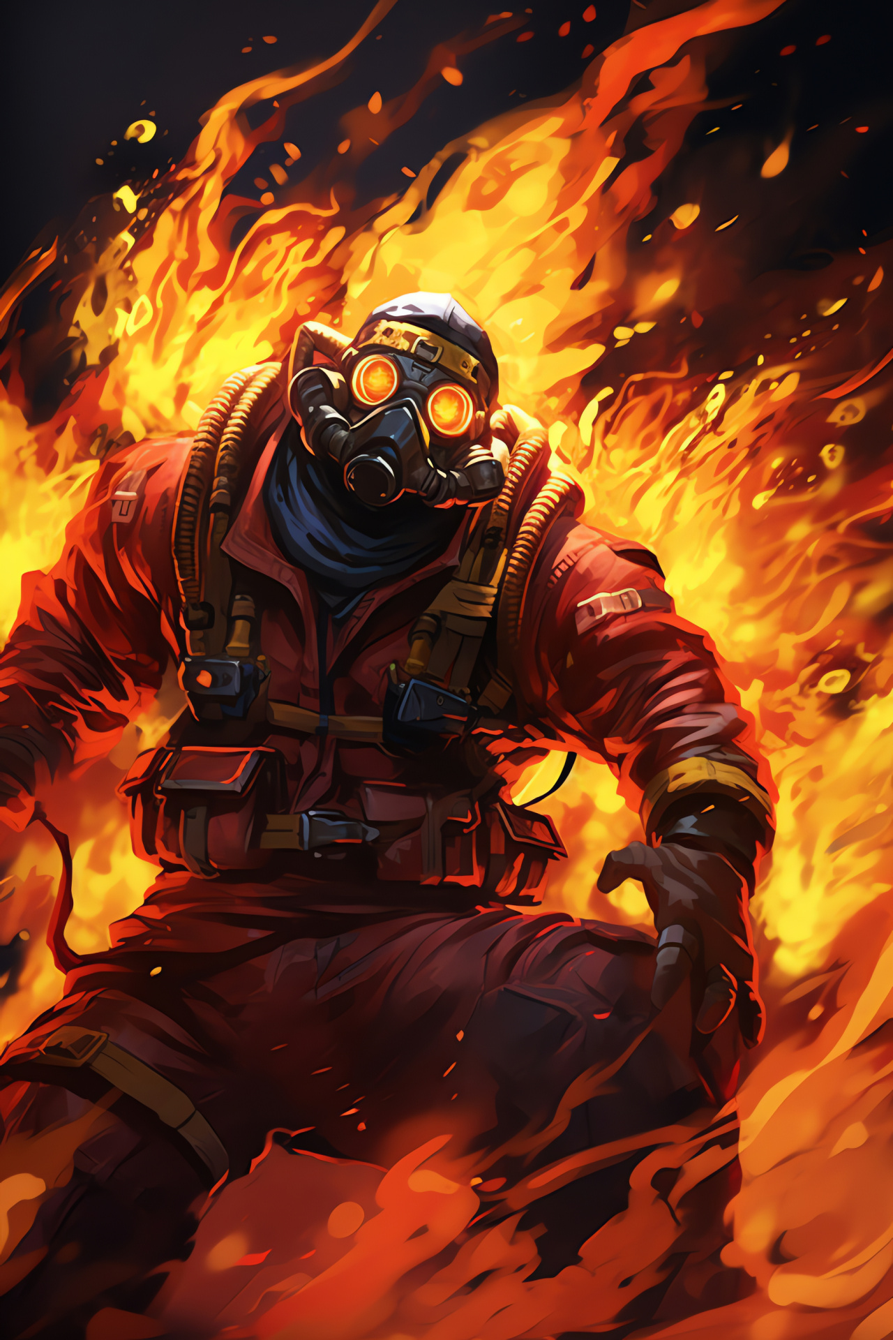 Masked Pyro, multiplayer combat, incendiary weapon, haze of battle, inferno warfare, HD Phone Wallpaper