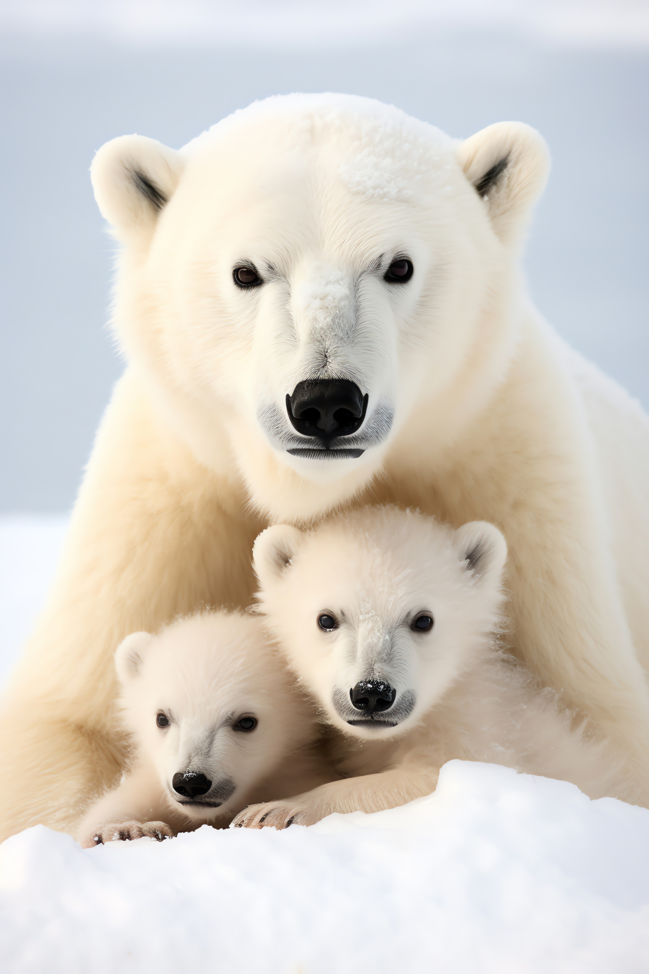 Polar Bear family, Arctic mammal, Maternal care, White bear fur, Northern species, HD Phone Wallpaper