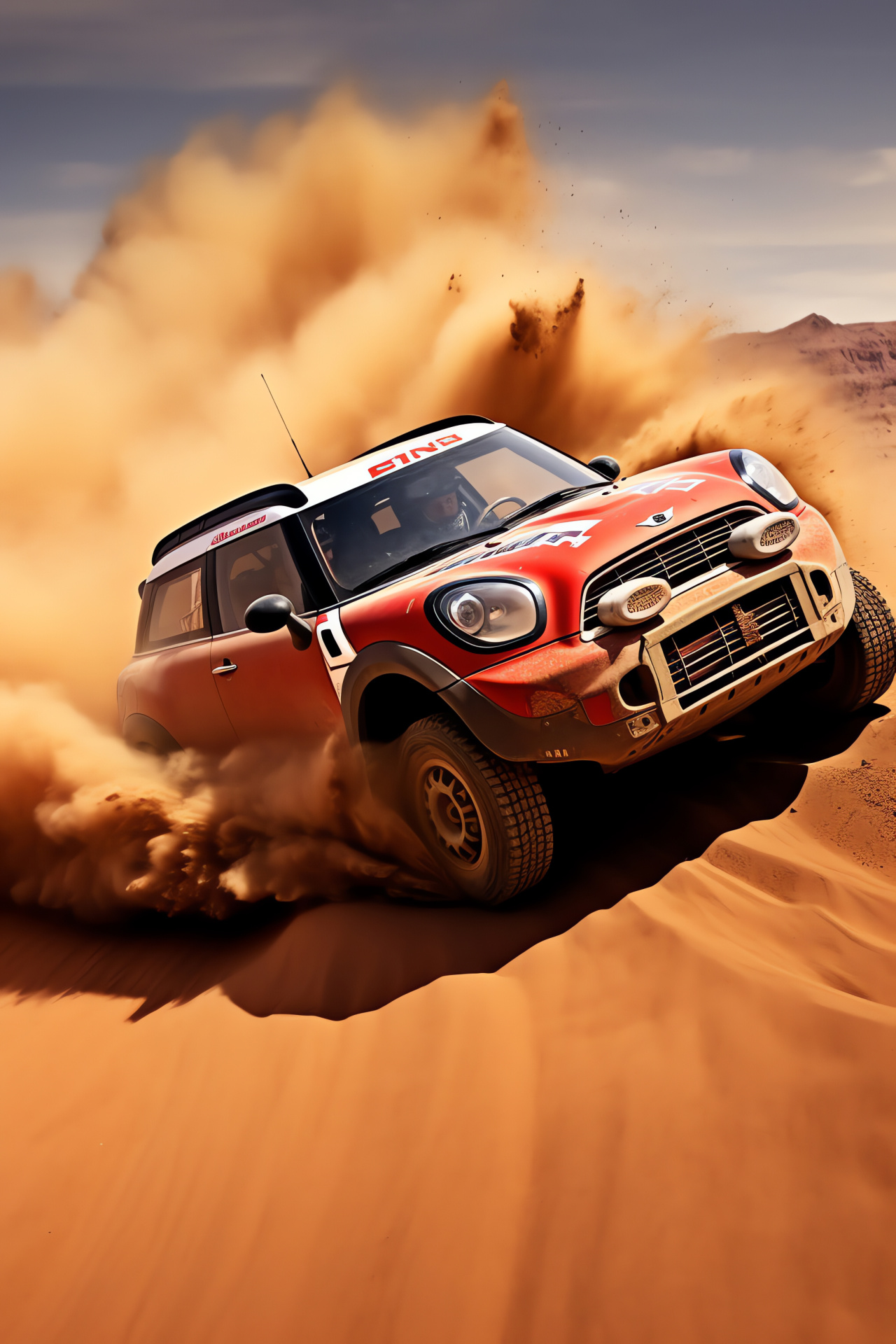 Dakar Rally off-road car, Challenging rally landscape, Aggressive car capabilities, Automobilistic endurance, Desert track, HD Phone Image