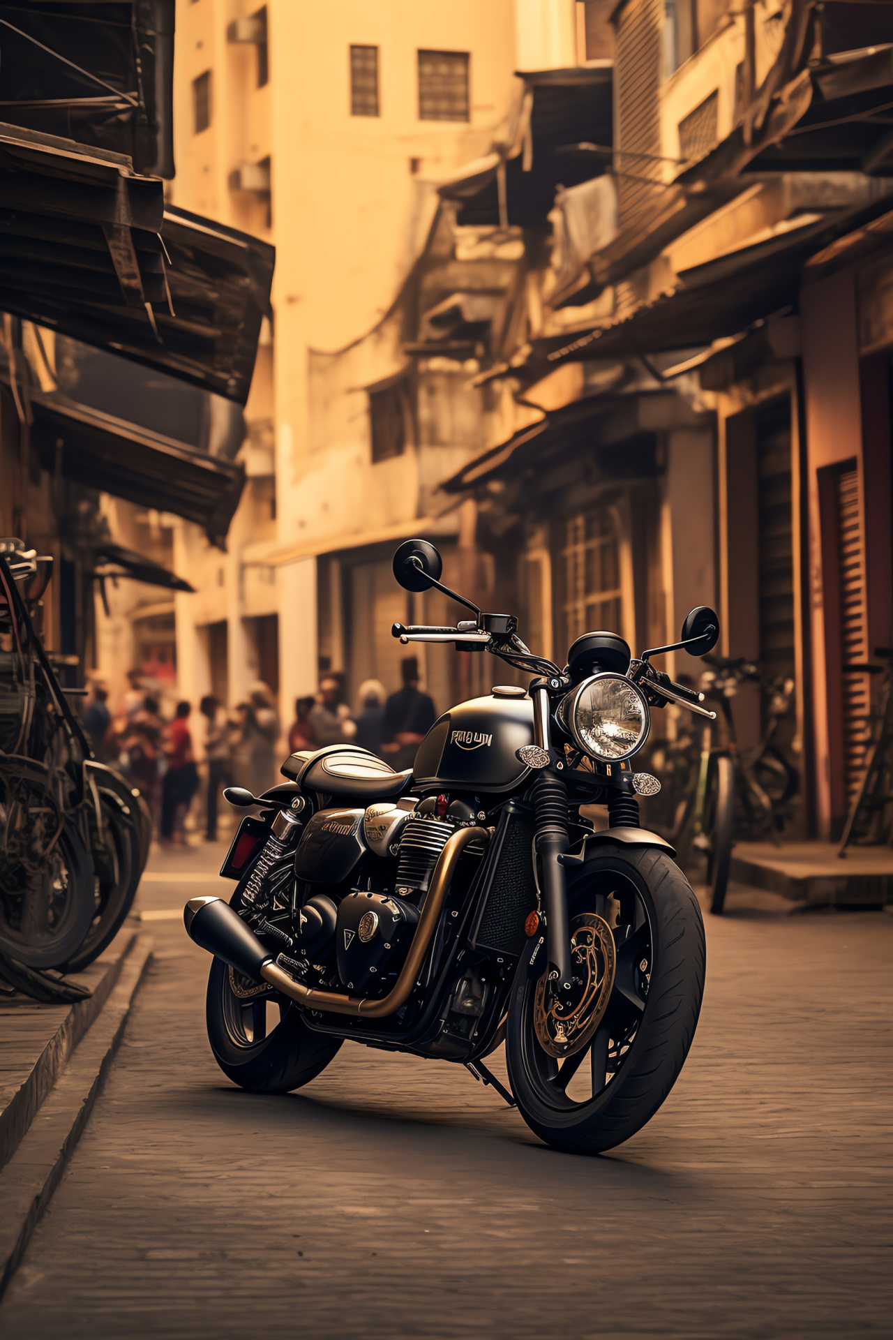 Triumph Bonneville Mumbai, Agile Street Twin, Mumbai traffic scene, Urban Indian backdrop, Vibrant city streets, HD Phone Image