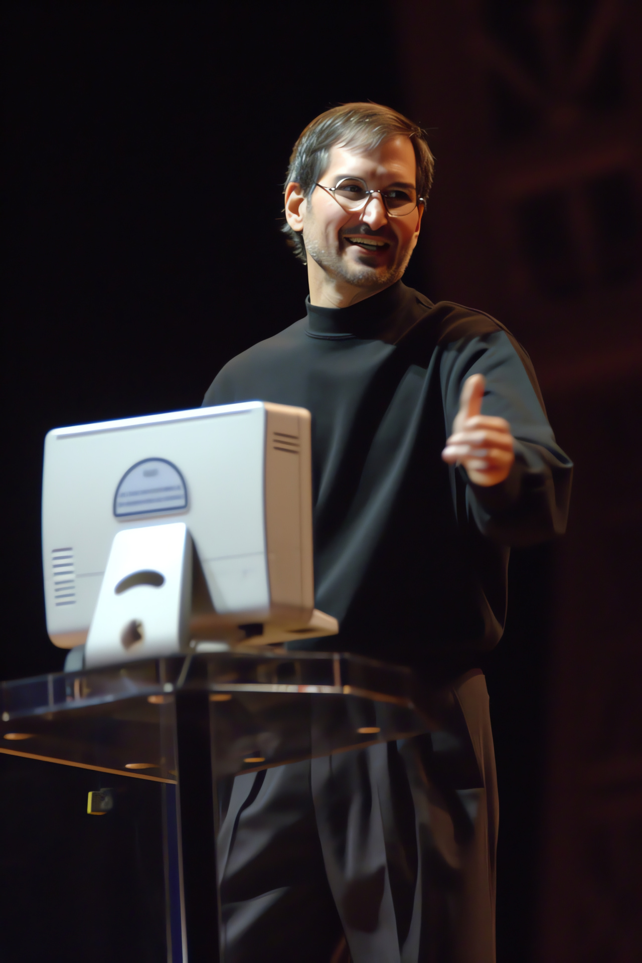 Apple Icon Steve Jobs, Flint Center, iconic turtleneck, authoritative presence, keynote excitement, HD Phone Wallpaper