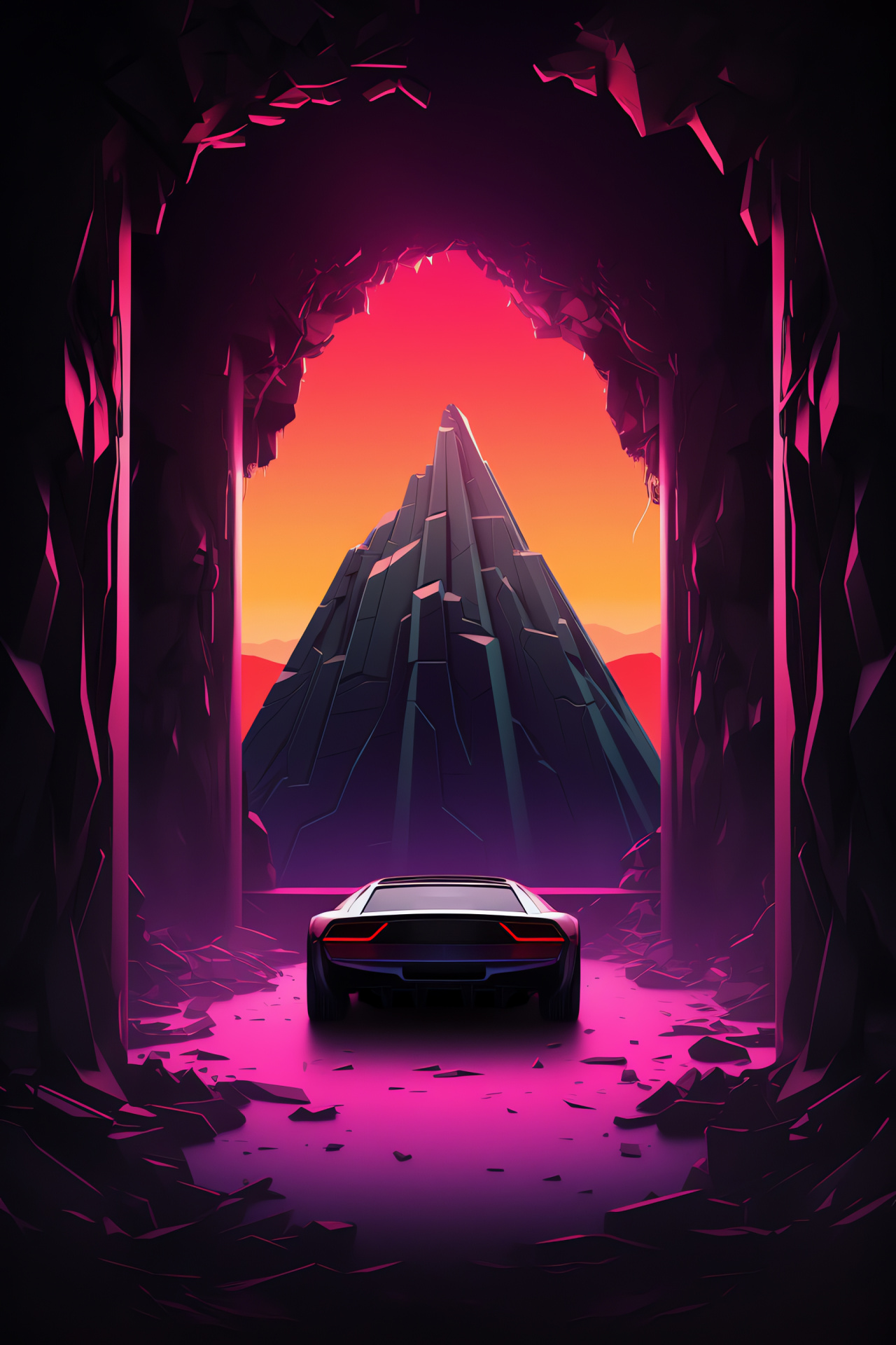 Surreal Murcielago portal, otherworldly design display, multicolor car showcase, Lamborghini fantasy, unique supercar, HD Phone Wallpaper