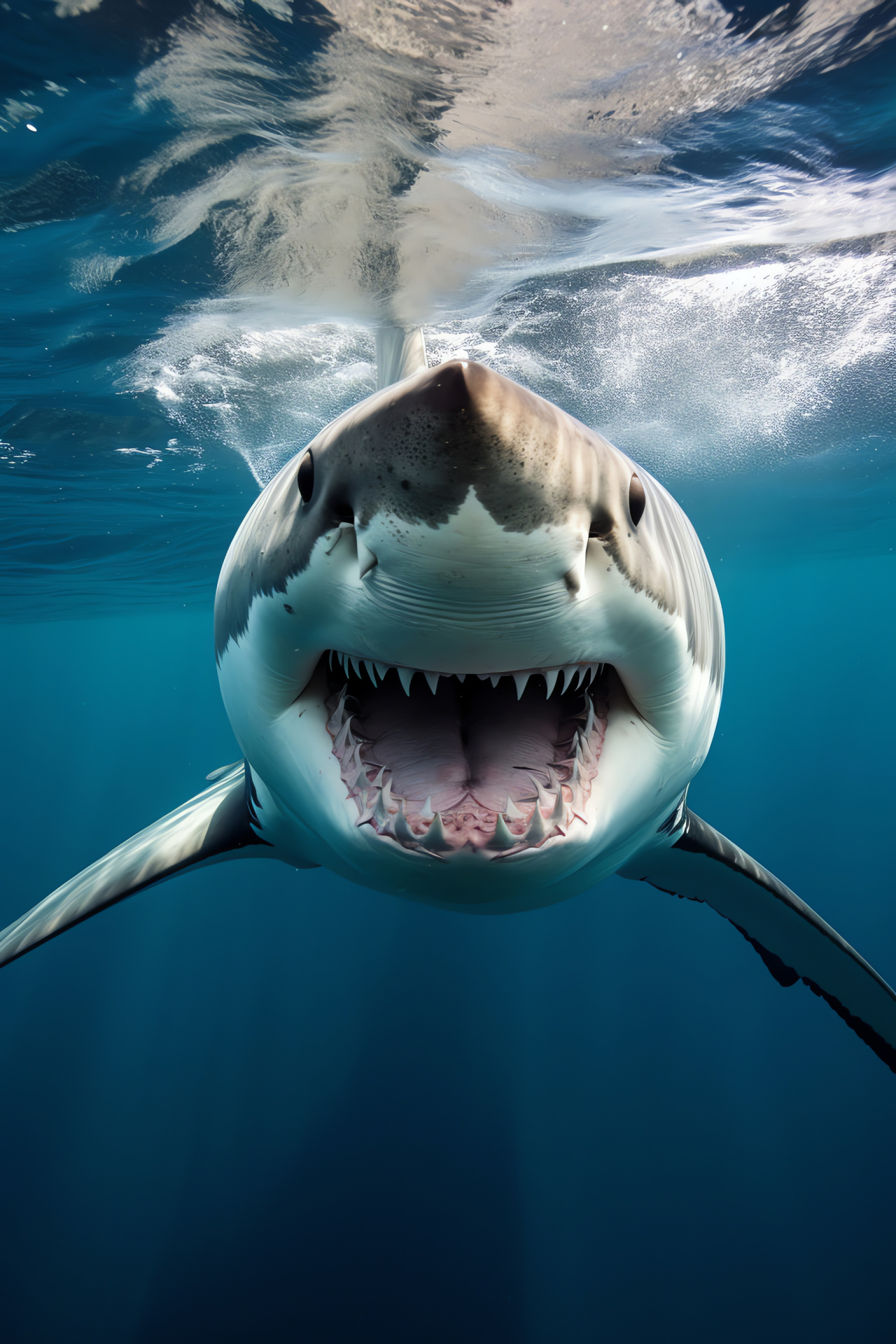 Great White shark, marine apex predator, Australian reef ecosystem, formidable ocean hunter, marine biodiversity, HD Phone Wallpaper
