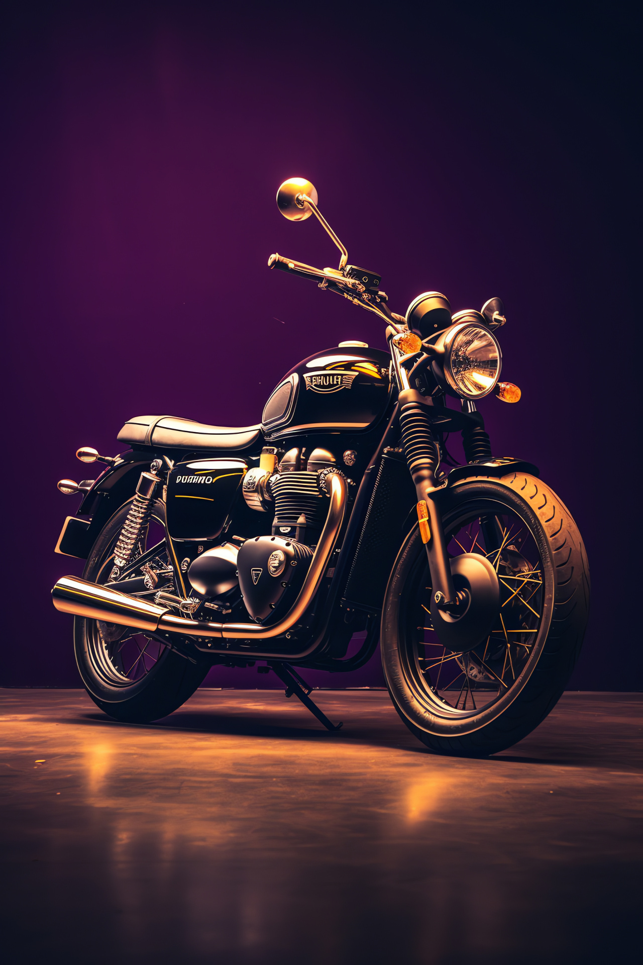 Triumph Bonneville T120R, Classic British motorcycle, Retro style bike, Triple-shade motif, Gold and purple highlights, HD Phone Image