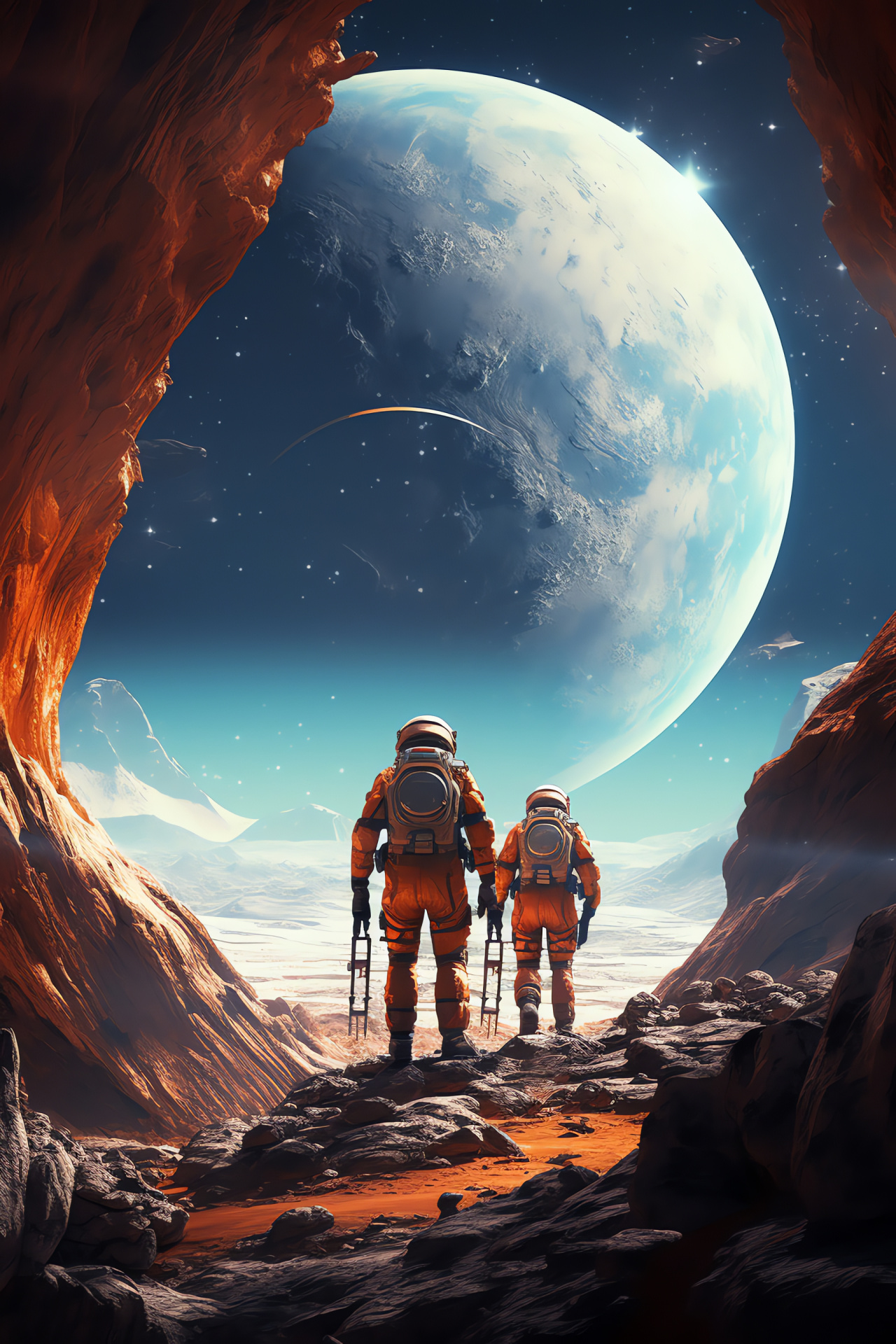 Science fiction genre, Galactic travel, Terraformed landscape, Space suit, Mission peril, HD Phone Image