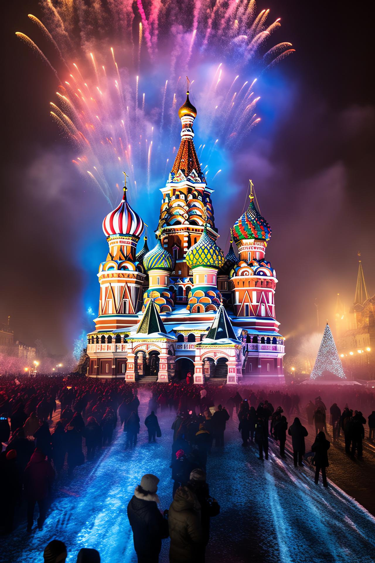 Moscow NYE, Red Square lights, St. Basil's silhouette, Russian winter festivities, metropolitan show, HD Phone Image