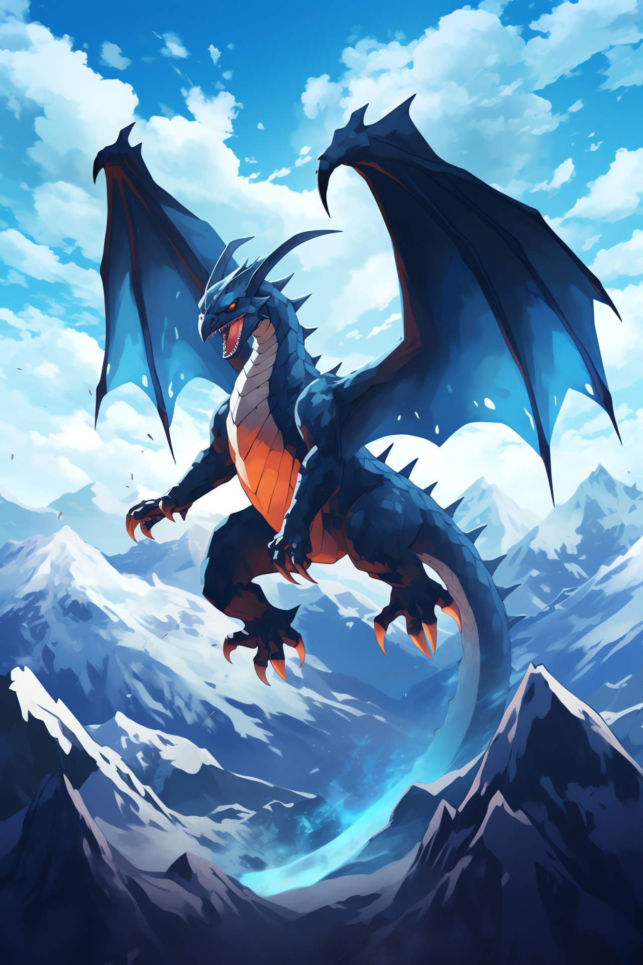 Pokemon Mega Charizard, Alpine peak, Frosty boundaries, Snow-covered terrain, Mountain top frostbite, HD Phone Image