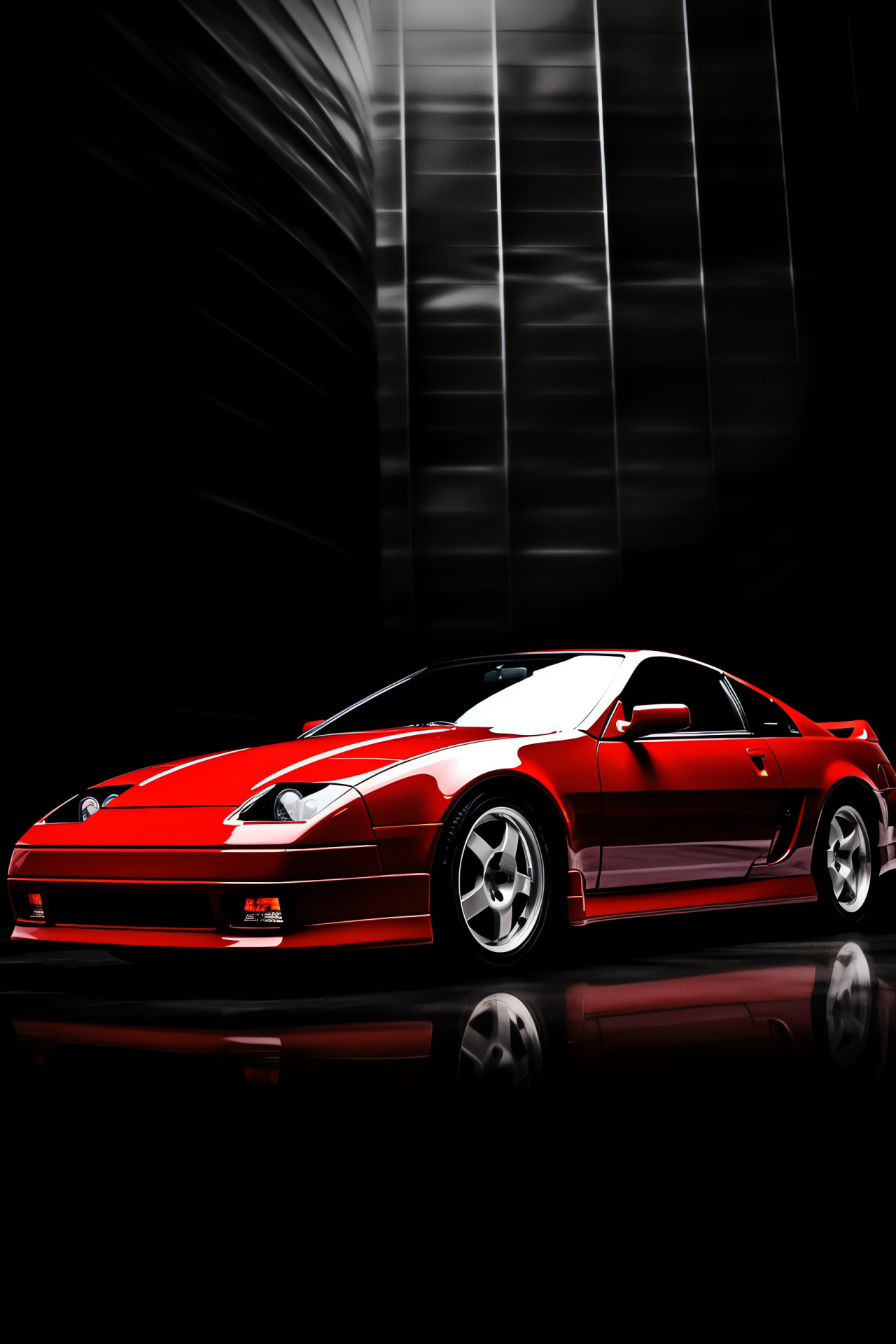 300ZX bold composition, Red backdrop elegance, Wide-view display, Black color sleekness, Japanese sports car, HD Phone Wallpaper