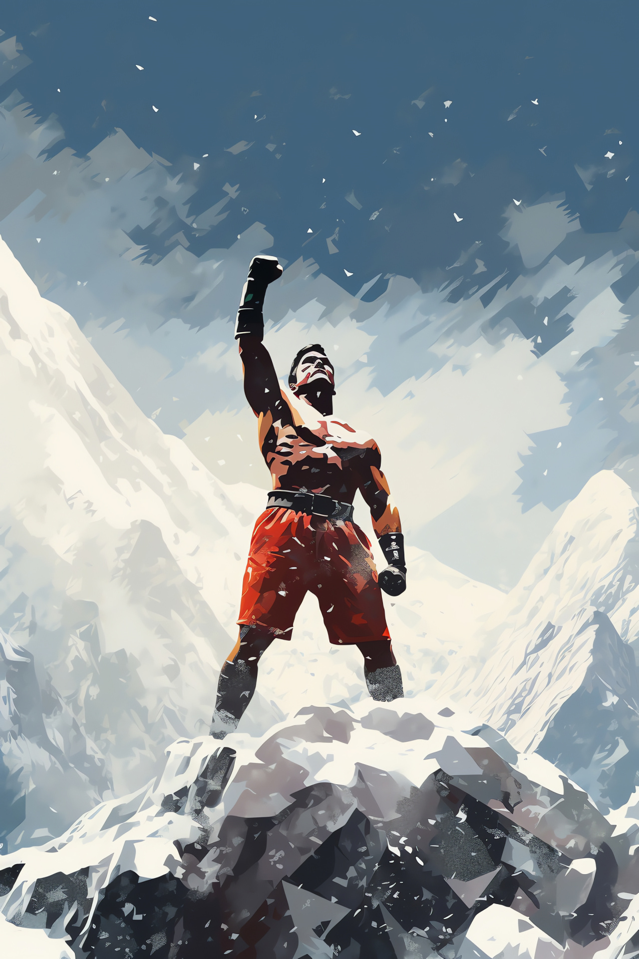 Rocky IV film, Sylvester Stallone training, Snowy peak challenge, Boxer's endurance, Motivational scene, HD Phone Image