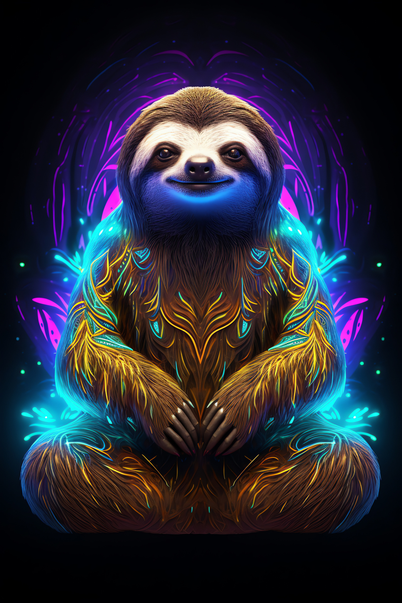 Futuristic Sloth character, Purple and turquoise fur, Intergalactic animal, Geometric design, Animal with yellow eyes, HD Phone Image