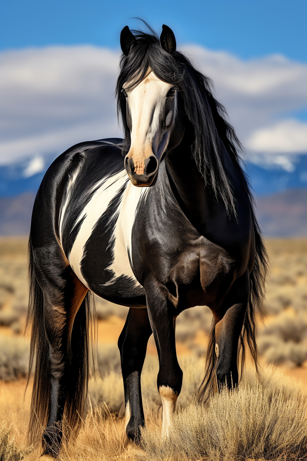 Galloping equine, Striking equestrian figure, Multi-hued environment, Expansive field view, Noble creature, HD Phone Wallpaper
