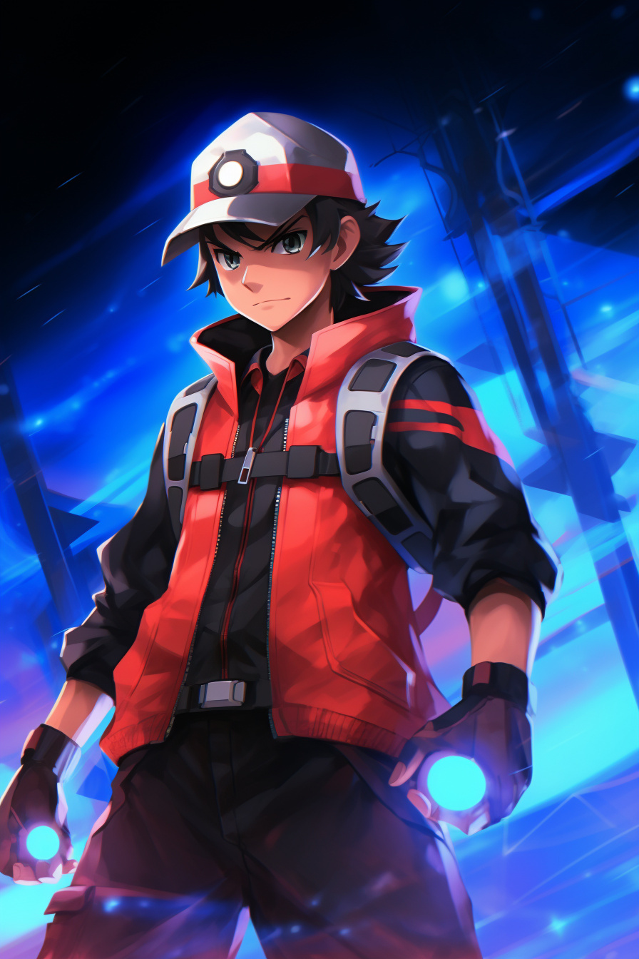 Iconic Trainer Red, Animated countenance, Crimson locks, Vertical figure, Award insignia, HD Phone Wallpaper