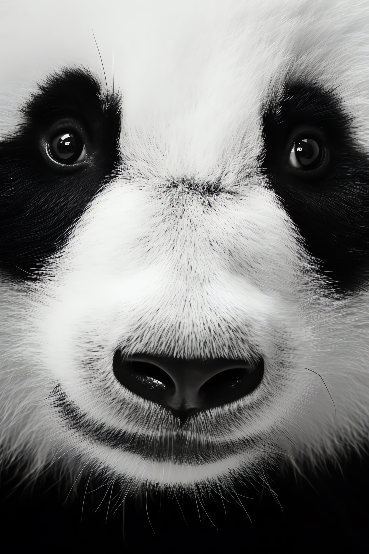 Panda, close-up, two-tone background, iconic appearance, inquisitive gaze, HD Phone Wallpaper