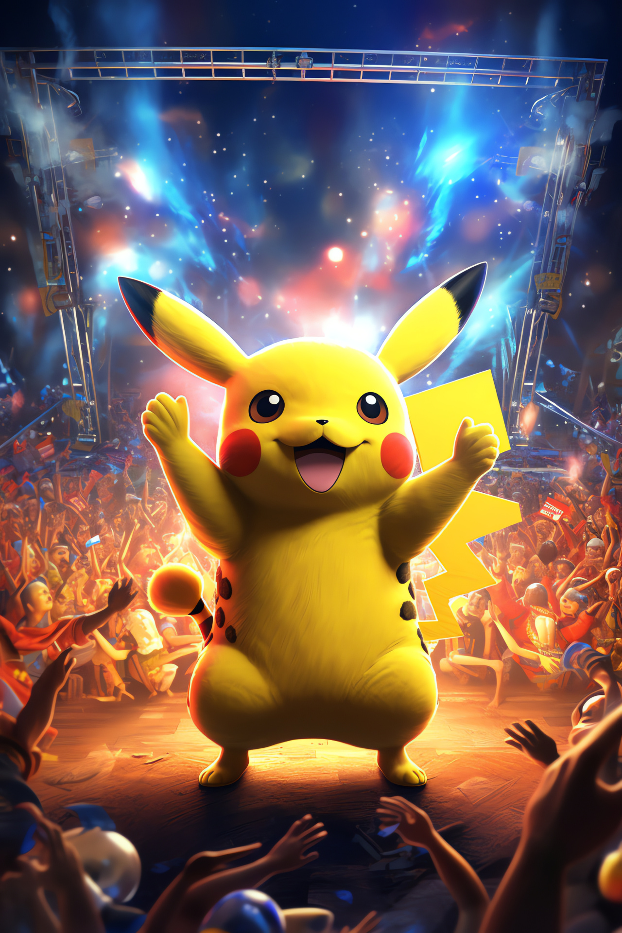 Pikachu game mascot, Fan cheering event, Pokmon competition, Festive Pokmon arena, Pikachu fanfare, HD Phone Wallpaper