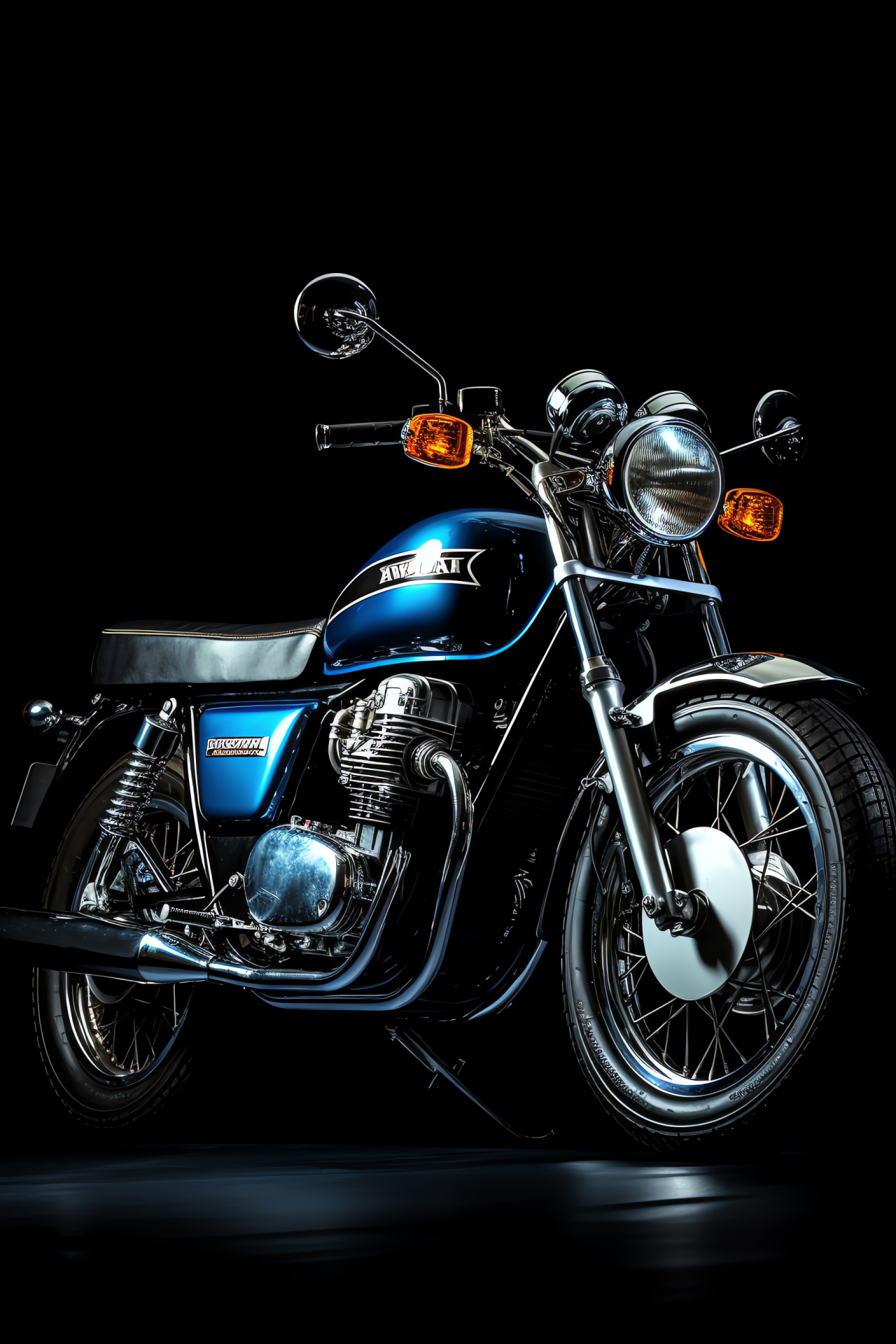 Vintage Motorcycle, Suzuki GT750, overhead perspective, cobalt blue allure, pure ebony contrast, HD Phone Image