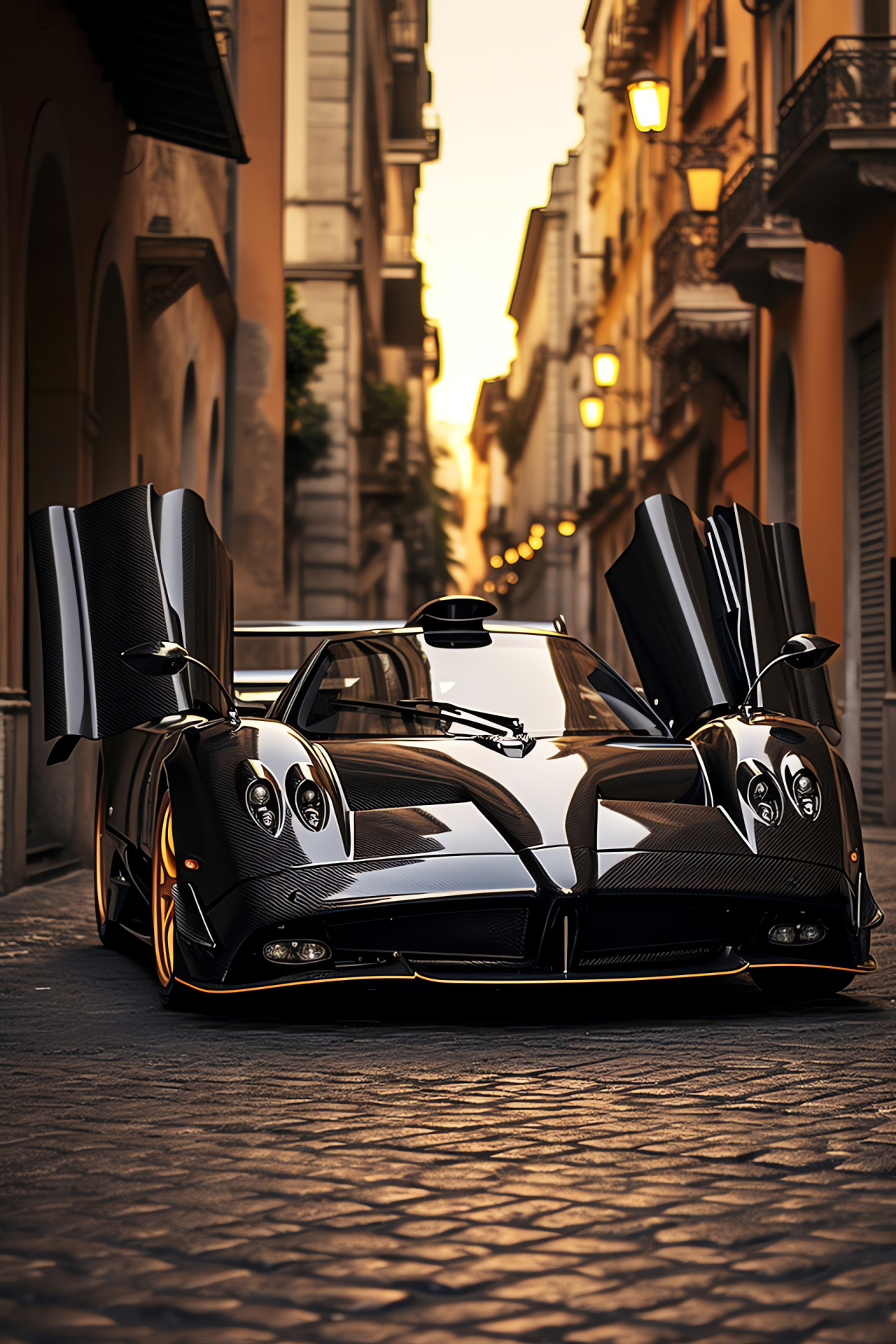 Pagani Zonda F, Roman roadways, Close-up brilliance, Signature doors, Pleasing warmth, HD Phone Image