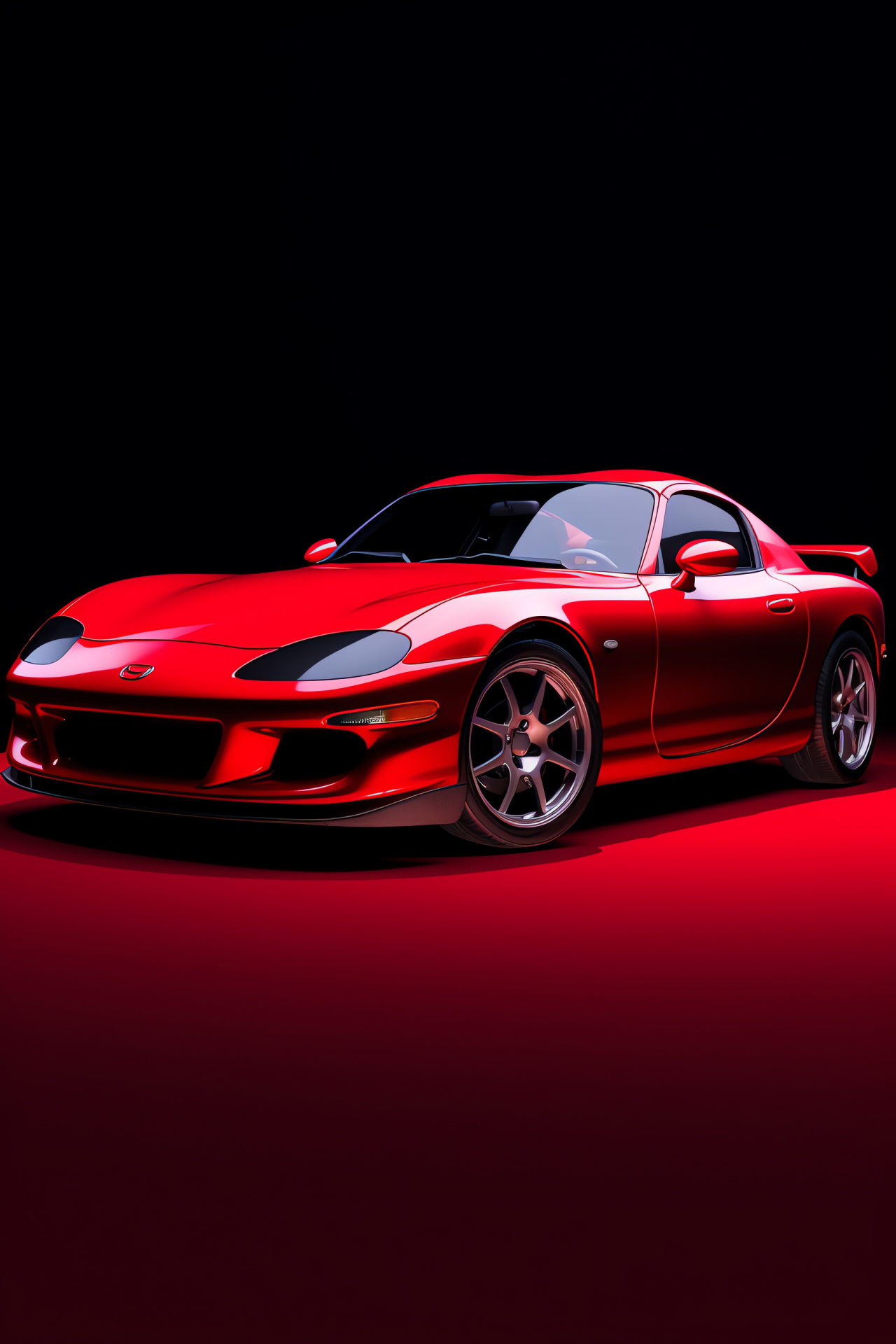 Veilside Mazda RX-7 FC3S, Sports car panorama, Automotive styling, Vivid scarlet hue, Racing heritage, HD Phone Image