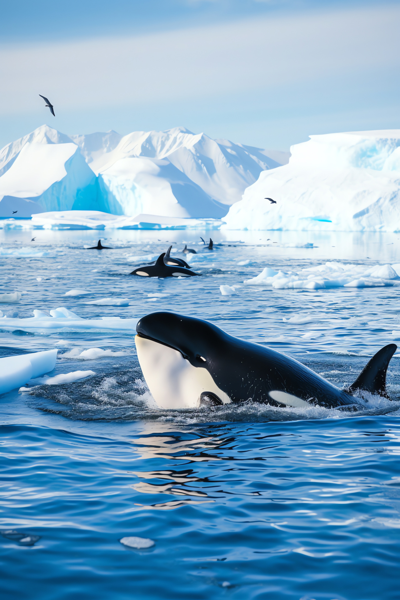 Marine predator, Southern Ocean, polar wildlife, aquatic contrast, lone swimmer, HD Phone Image