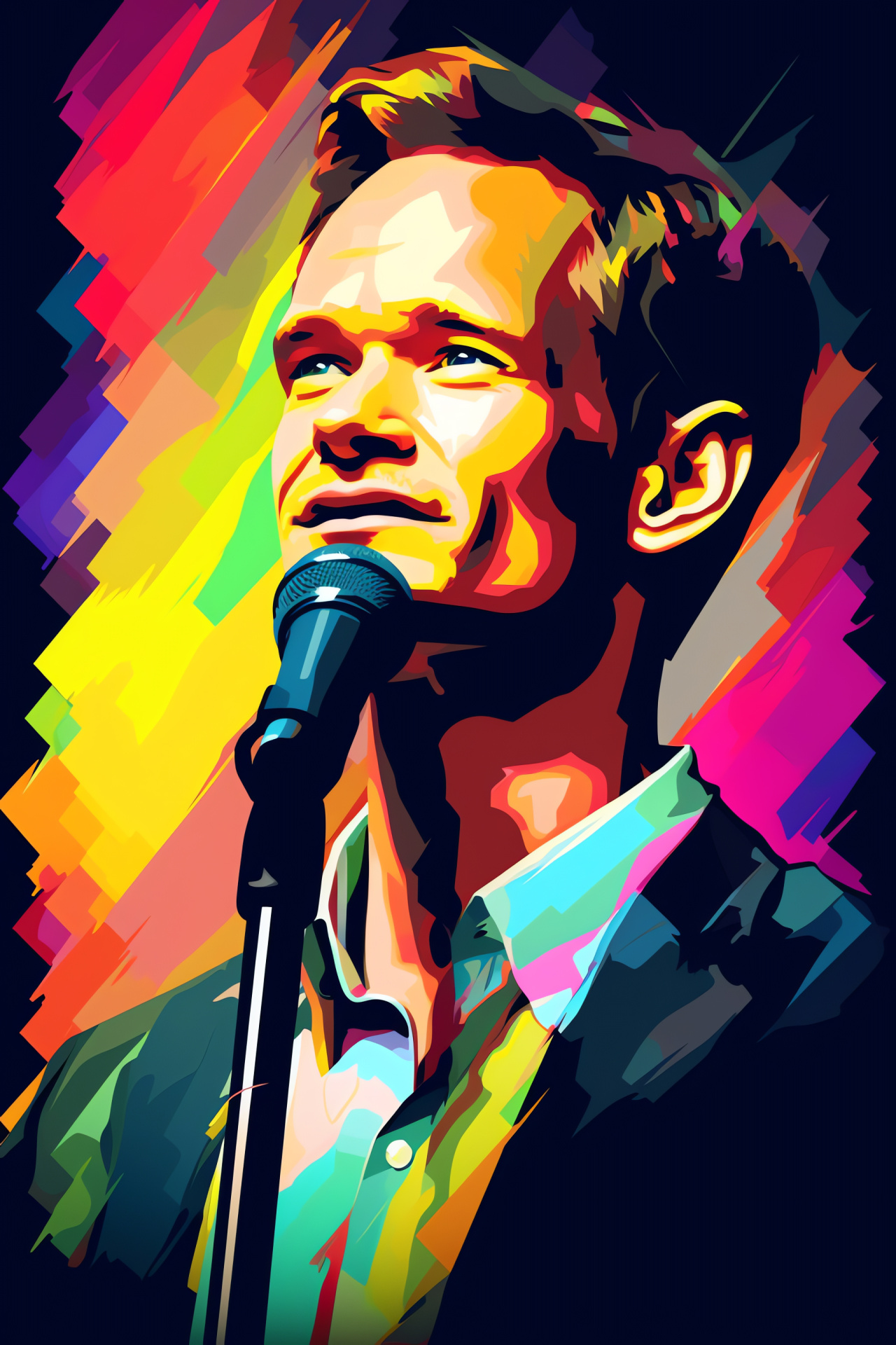 Neil Patrick Harris, Triple hue backdrop, Gaze, Stand-up event, Smirking face, HD Phone Wallpaper