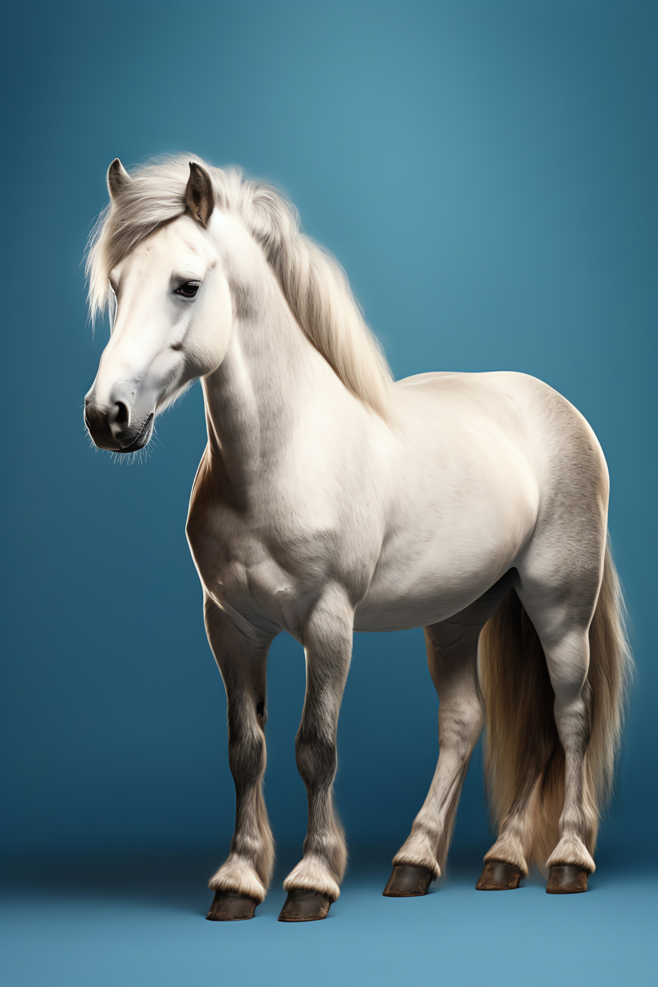 Equine animal, Silvery-haired pony, Equine side portrayal, Bi-chromatic canvas, Equestrian grace, HD Phone Wallpaper