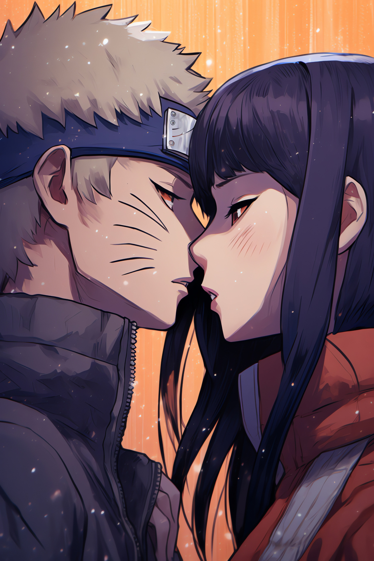 Naruto Uzumaki with Hinata, Loving kiss, Shippuden series, Emotional anime moment, Sealed eyes, HD Phone Wallpaper