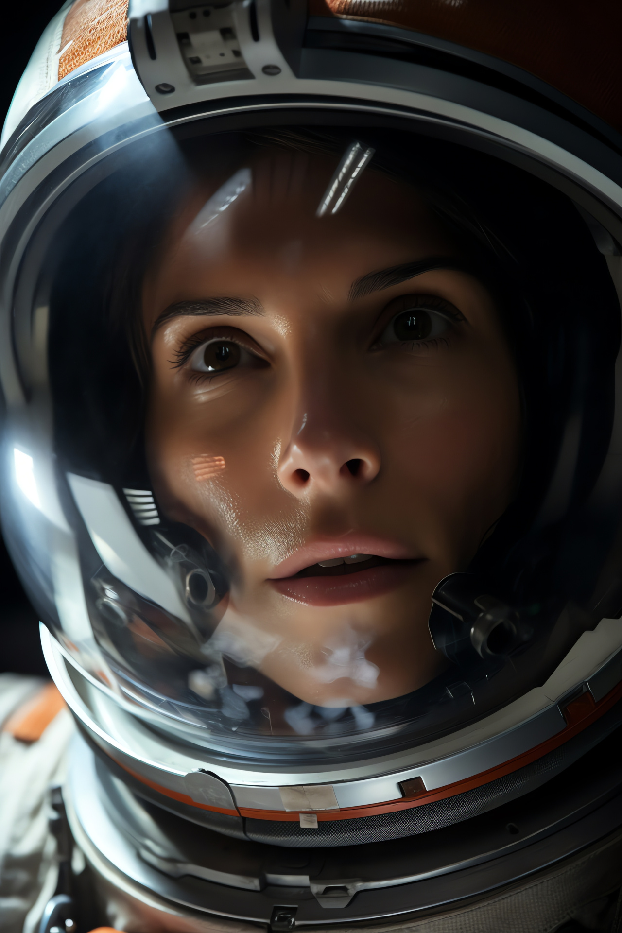 Sandra Bullock, Science fiction film, Celestial gaze, Astronaut attire, Spacewalk grip, HD Phone Image