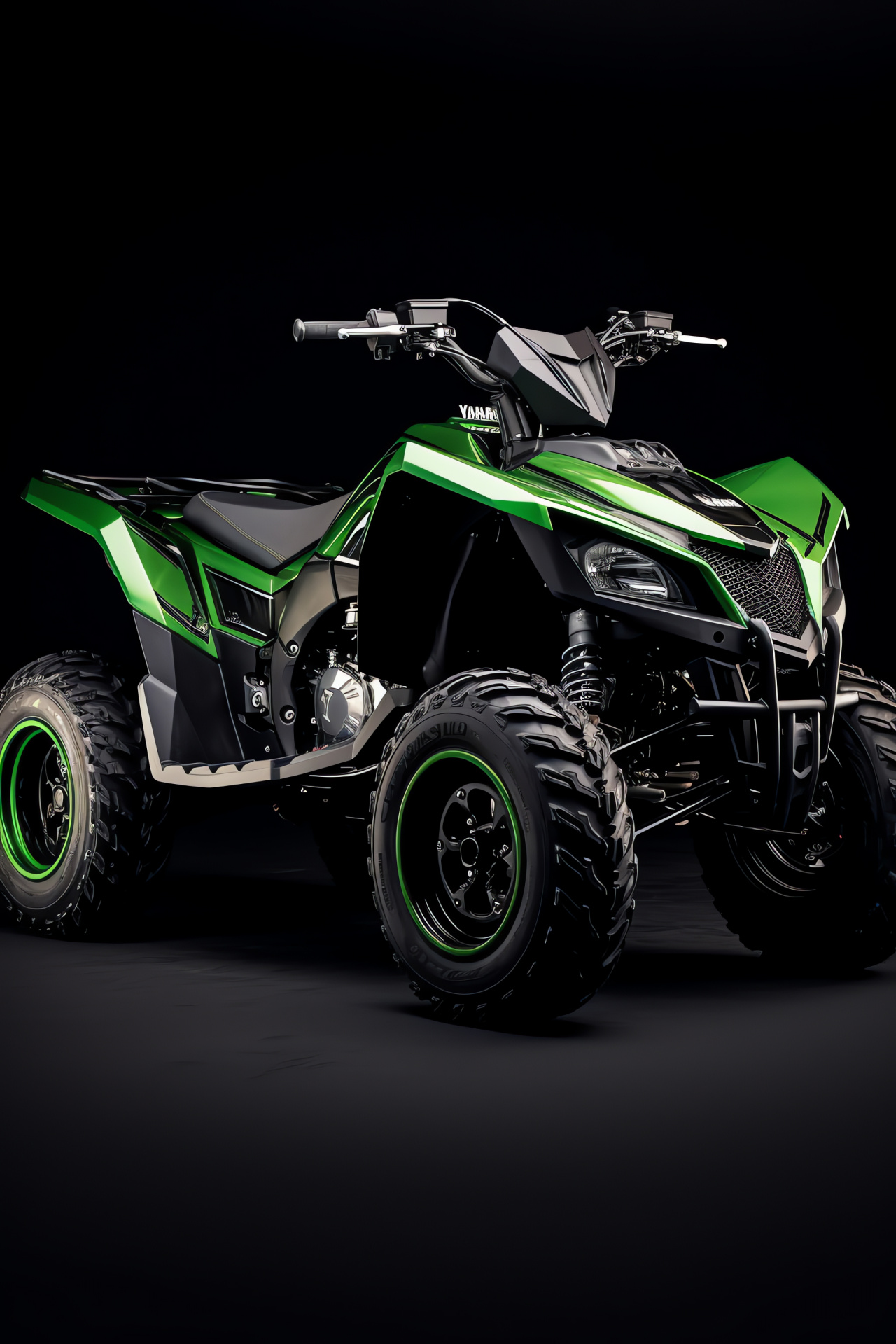 Raptor 700 Sport edition, High-contrast black setting, Electric green accents, Racing ATV profile, High-intensity design, HD Phone Wallpaper