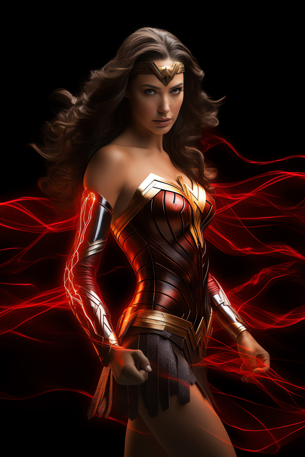 Wonder Woman film depiction, Superheroine with weapons, Legendary comic character, Fantasy action, Iconic lariat, HD Phone Image