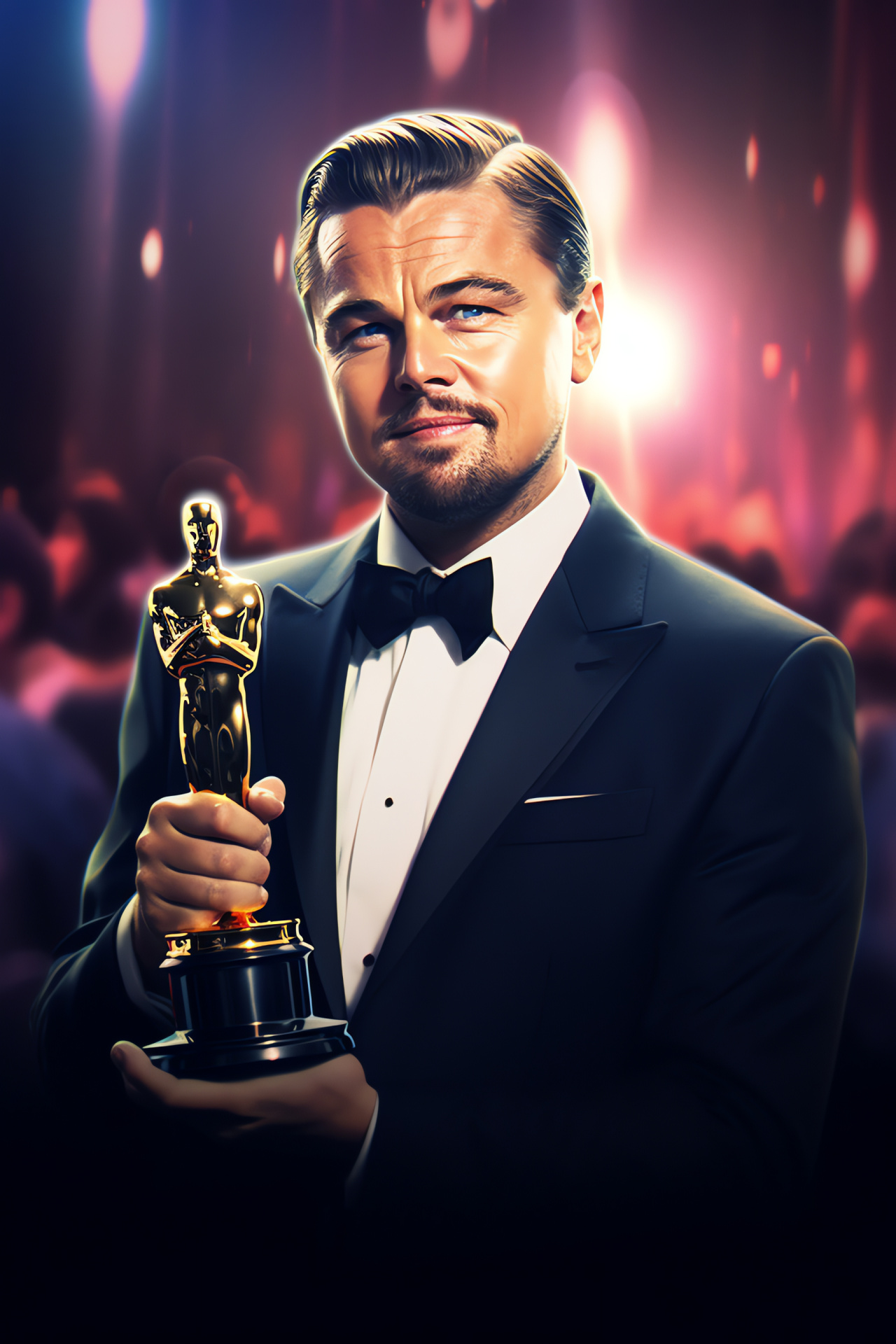 Leonardo DiCaprio presence, Formal black attire, Cerulean gaze, Awards night, Cinematic icon, HD Phone Wallpaper