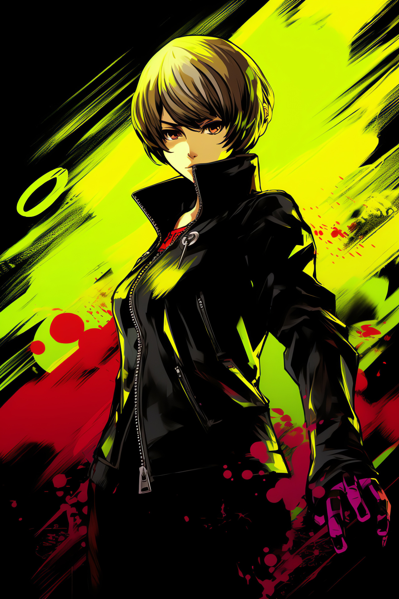 Persona 4, Chie Satonaka, Umber optique, Combat gauntlets, Stark monochrome environment, HD Phone Image