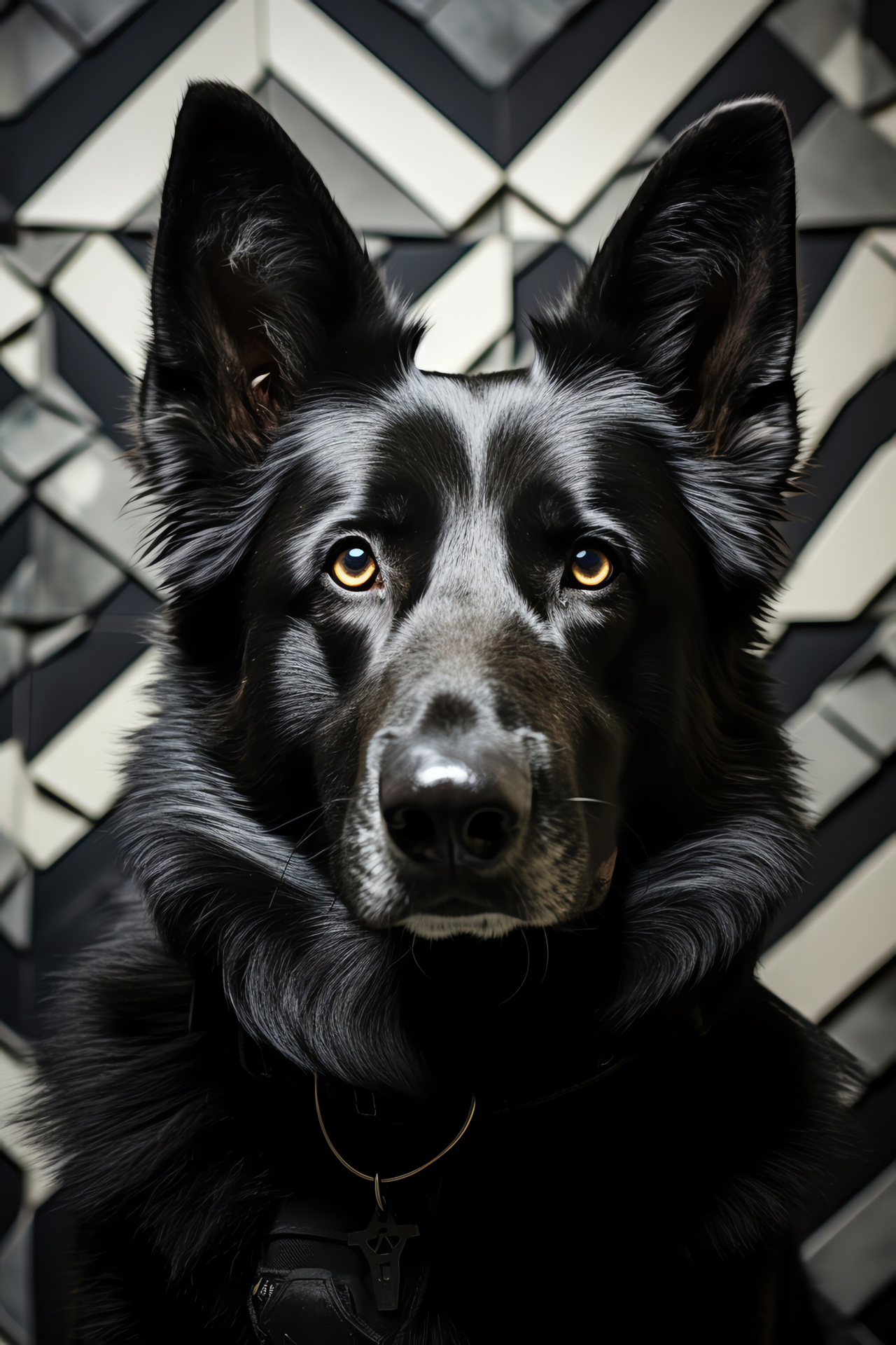 Sheepdog with gray eyes, Police companion dog, Contrasted fur pattern, Canine gaze, Law enforcement animal, HD Phone Image