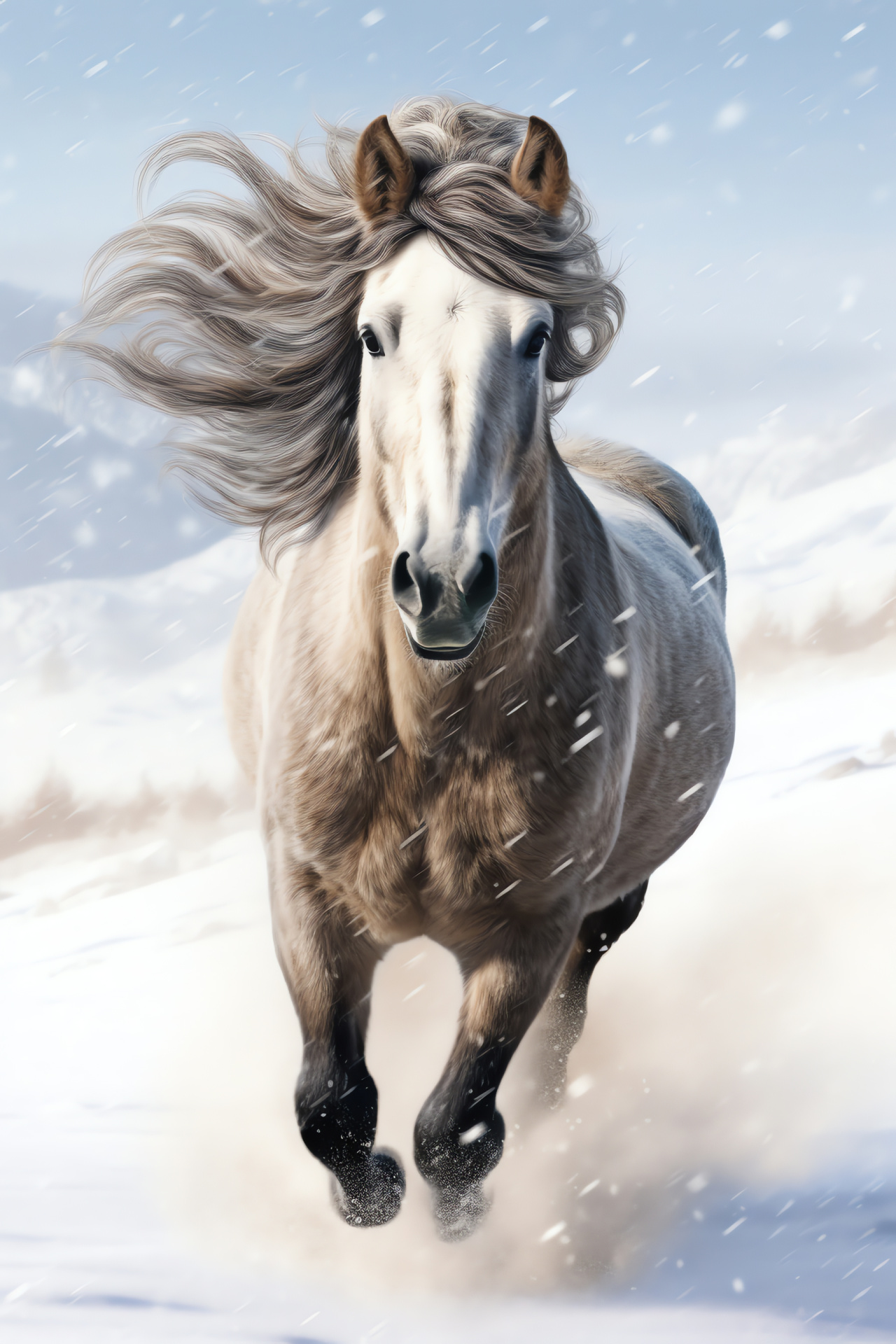 Snow Horse, Wintry equine, Frosted equestrian, Shaggy mane, Arctic steed, HD Phone Image