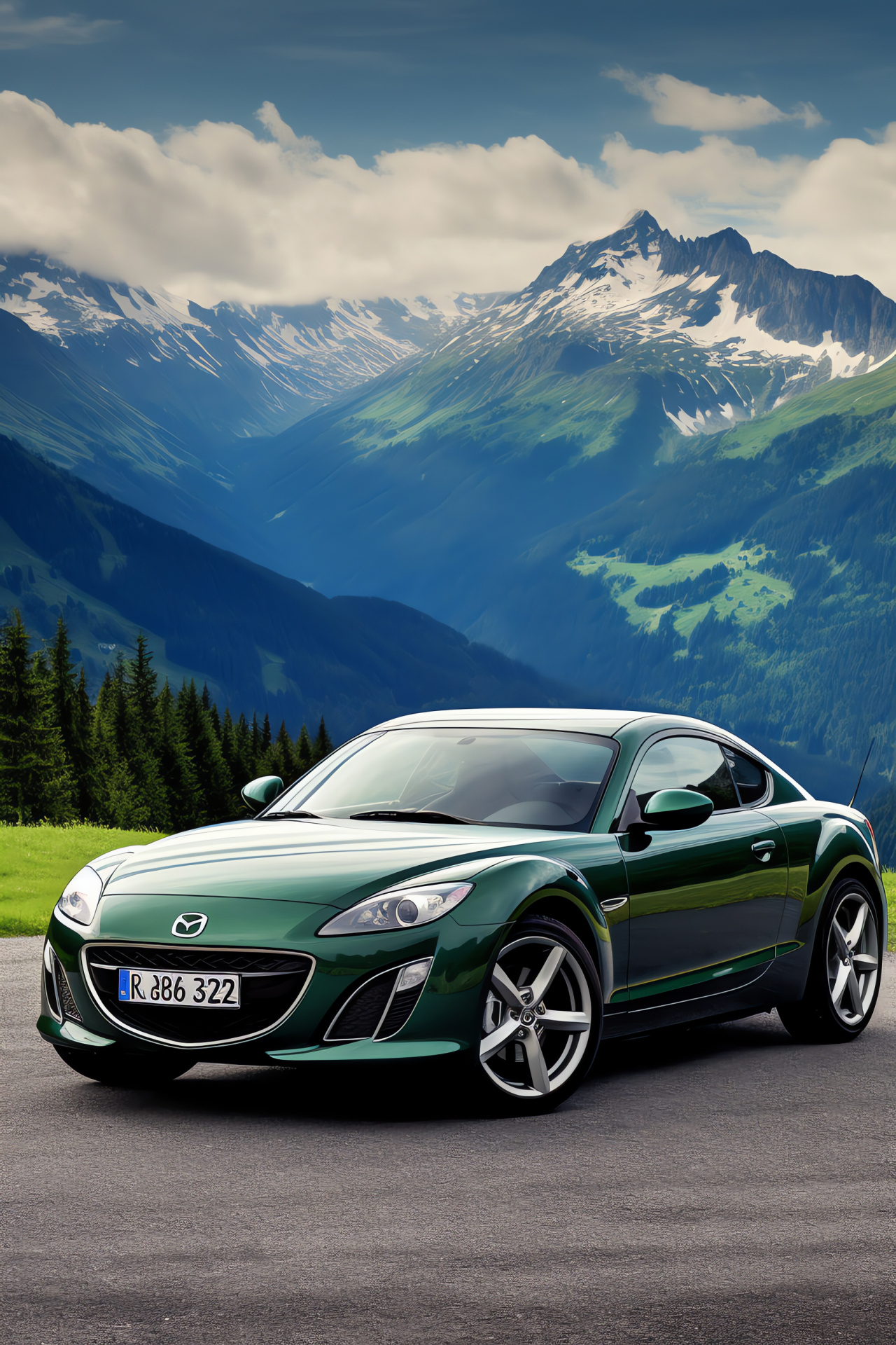 Mazda RX8, Swiss landscape, Serpentine alpine roads, Automobile handling, High-performance sports car, HD Phone Image