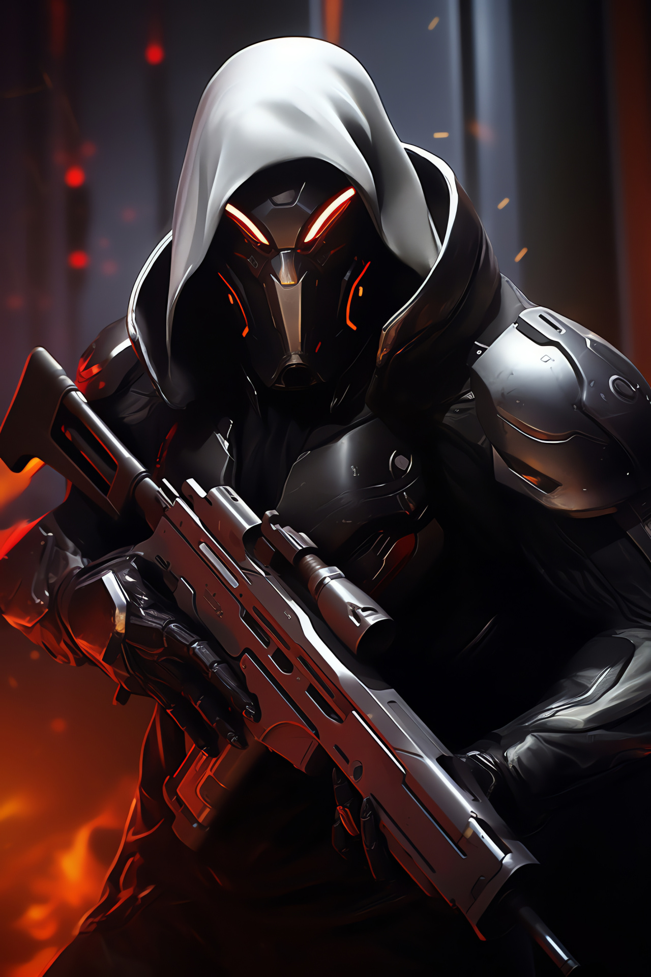 Gaming vigilante Reaper, Overwatch setting, Dual armaments, Combatant attire, Digital confrontation, HD Phone Wallpaper