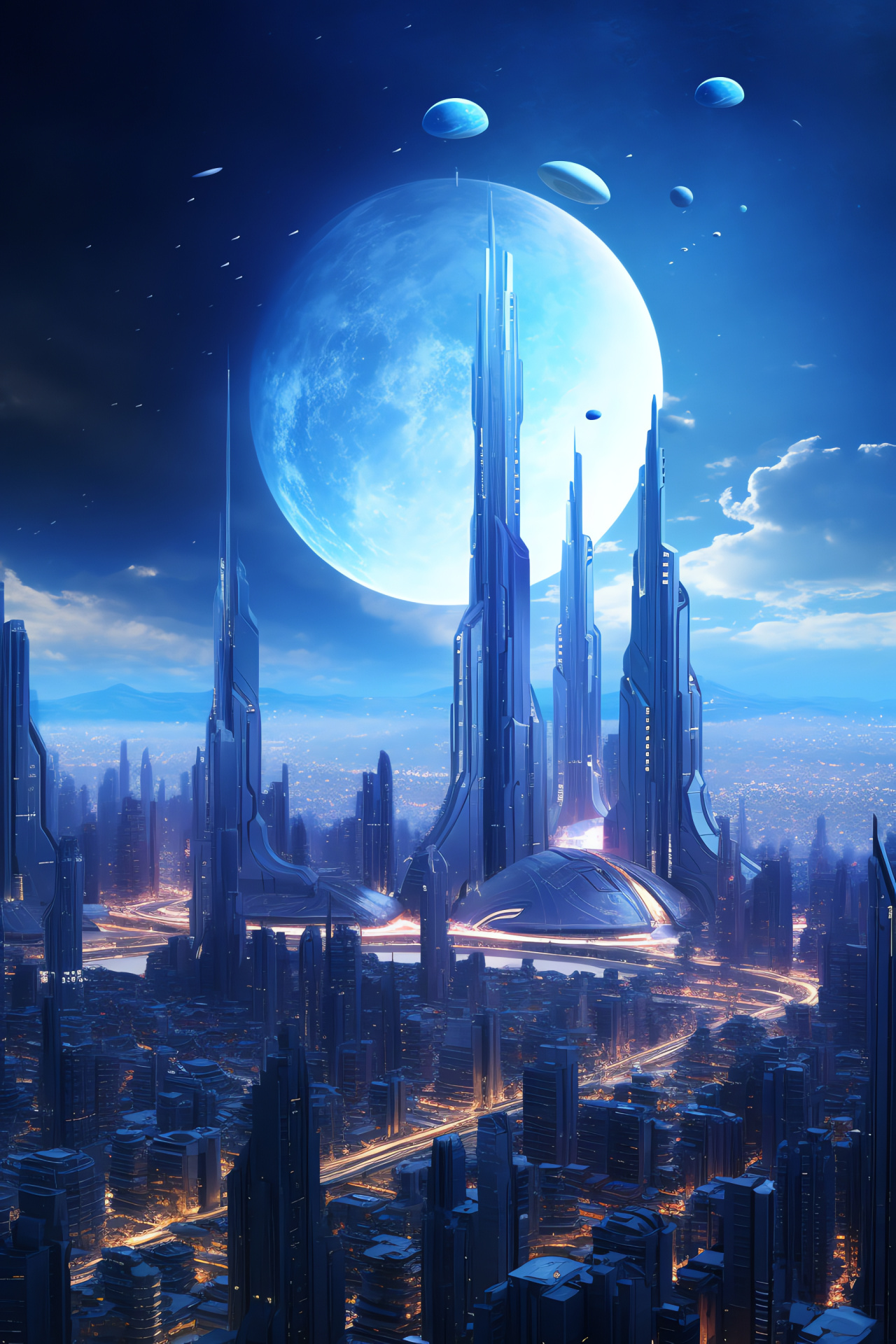 Science fiction, Space exploration, City of the future, Towering skyscrapers, Luminescent lighting, HD Phone Wallpaper