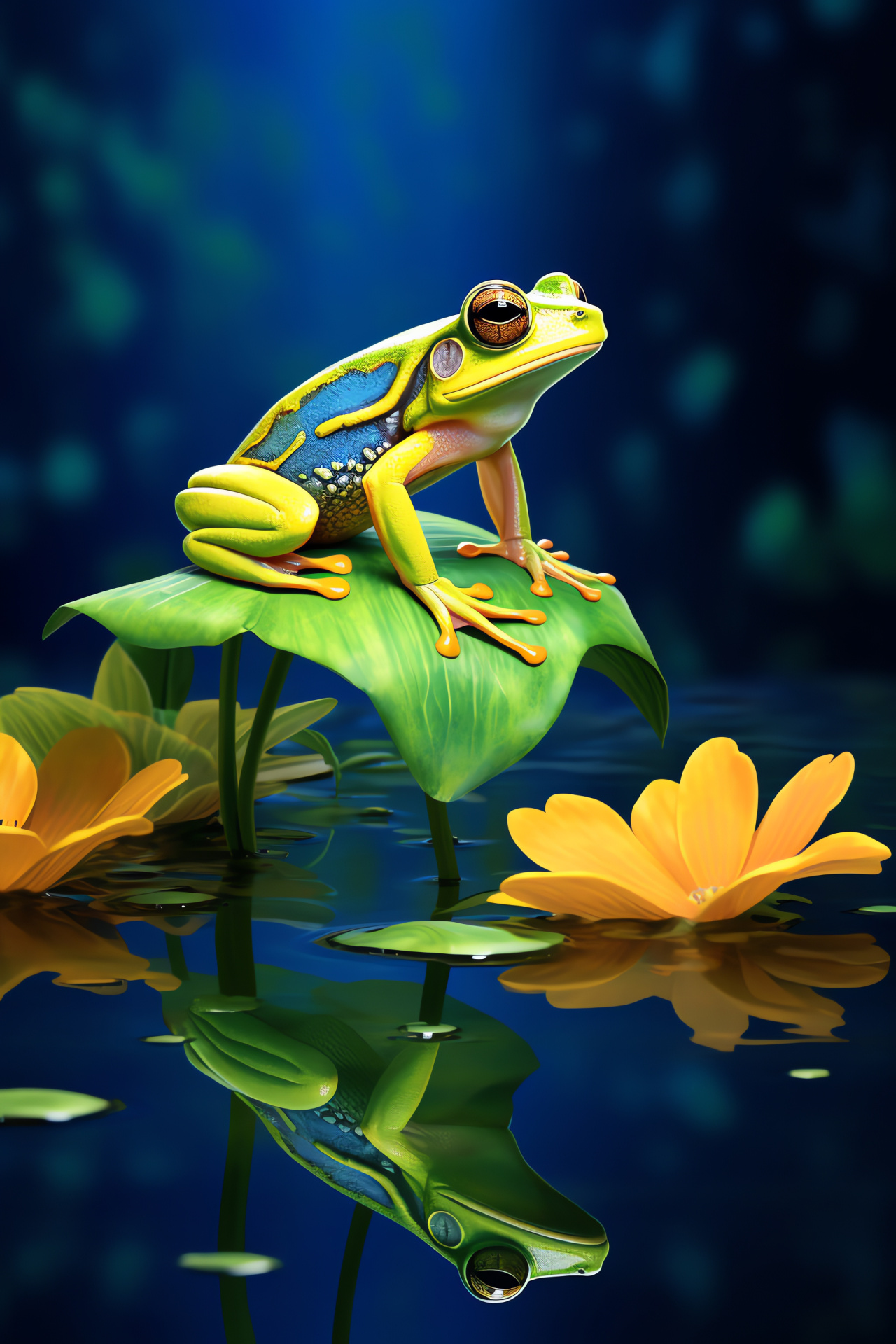 Amphibian, yellow Tree Frog, dark-eyed, verdant leaf, sleek amphibious surface, HD Phone Image