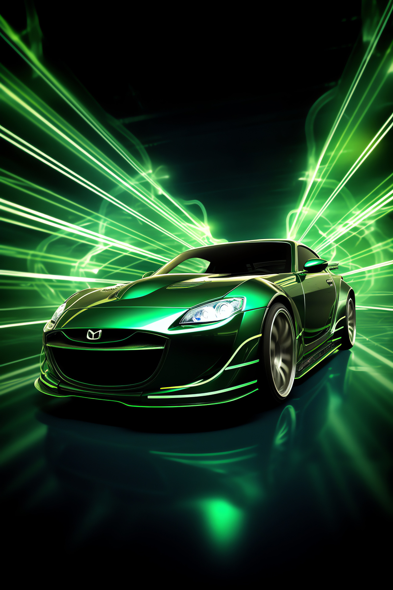 Veilside enhancements, Mazda RX-8 modifications, performance exterior, neon illumination, modified sports car, HD Phone Image