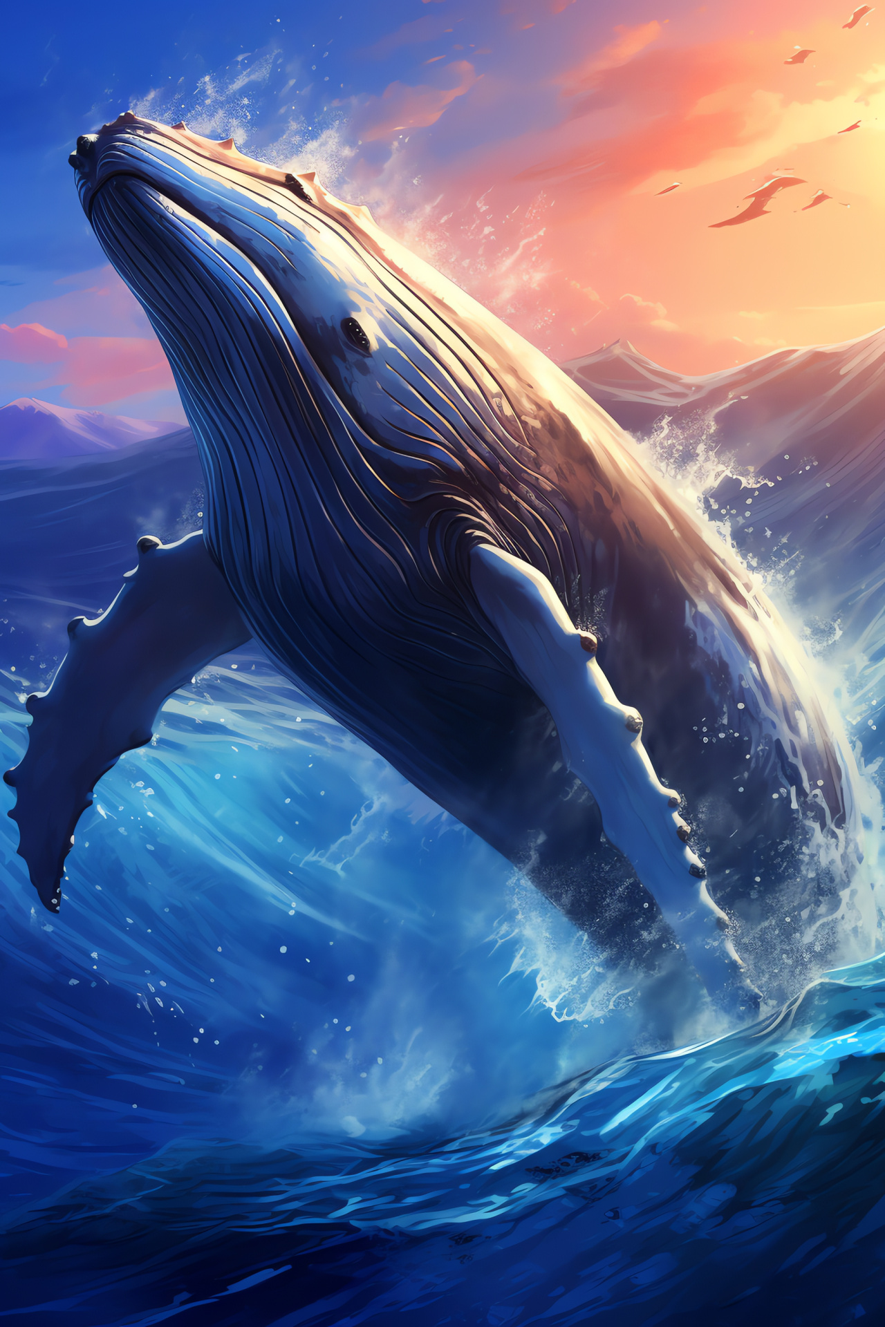 Humpback, cetacean leap, ocean expanse, marine spectacle, sunlit waters, HD Phone Wallpaper