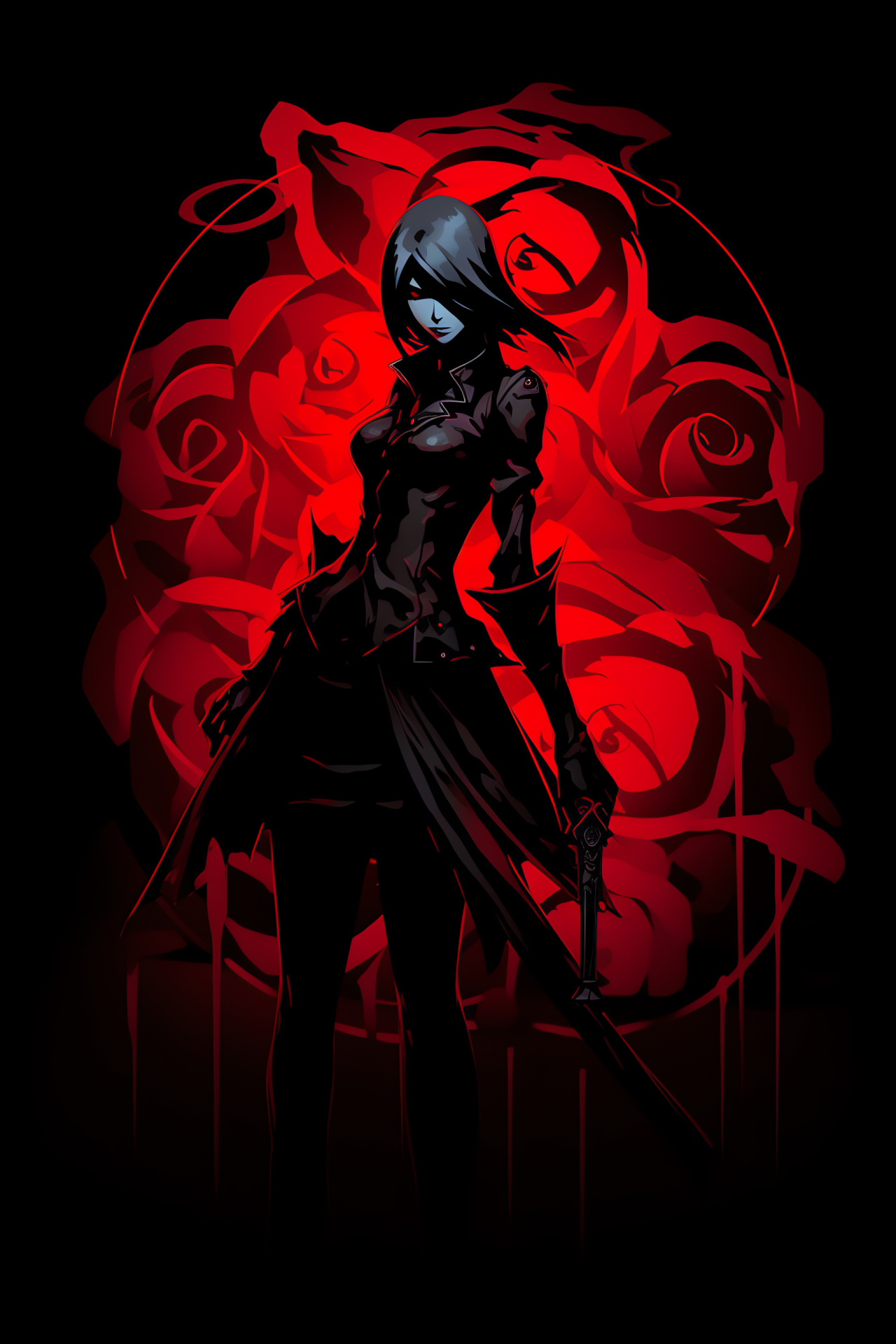 Persona game character, Maki Sonomura, scarlet gaze involution, contemplative posture, HD Phone Image